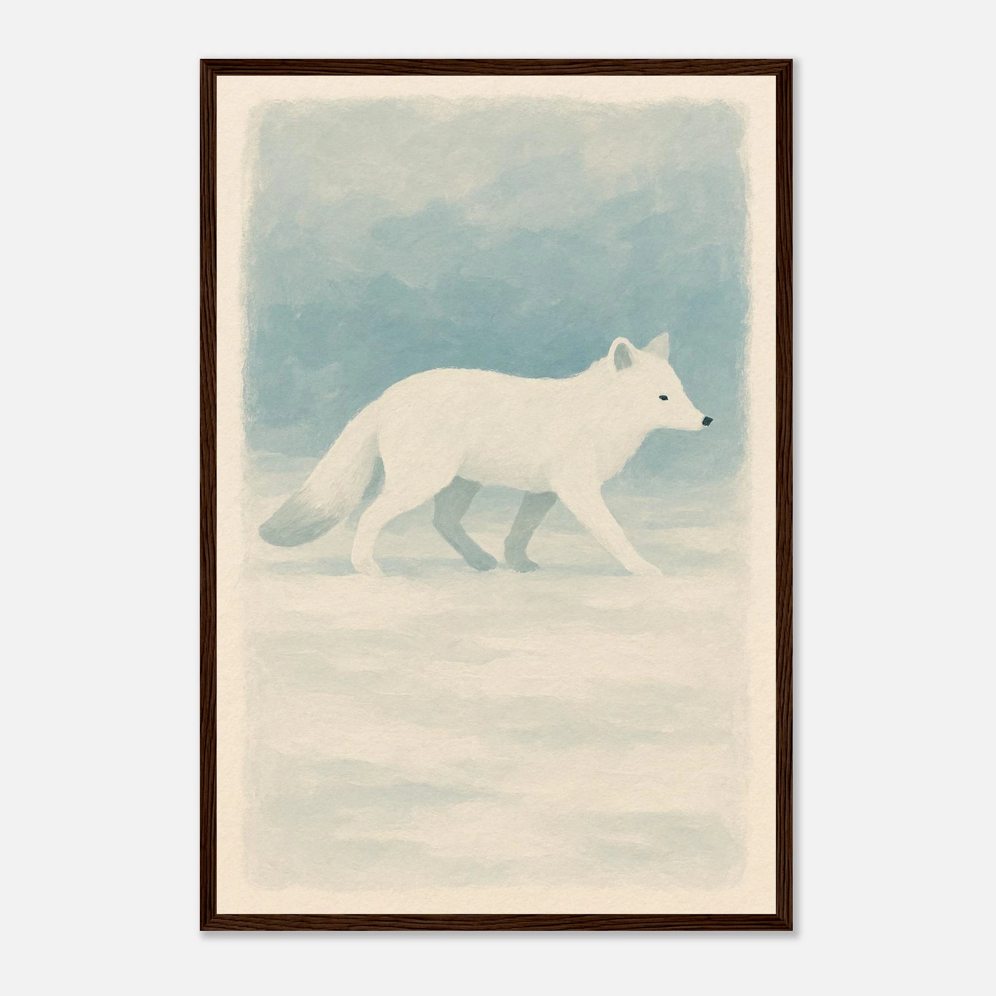 Dark wood frame 40x60 cm 16x24″ - Silent Steps – Arctic Fox in Snow Wall Art Print - Play By Print