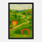 Black frame 40x60 cm 16x24″ - Hillside Hobbiton – New Zealand Hobbit Movie Set Canvas Wall Art - Play By Print