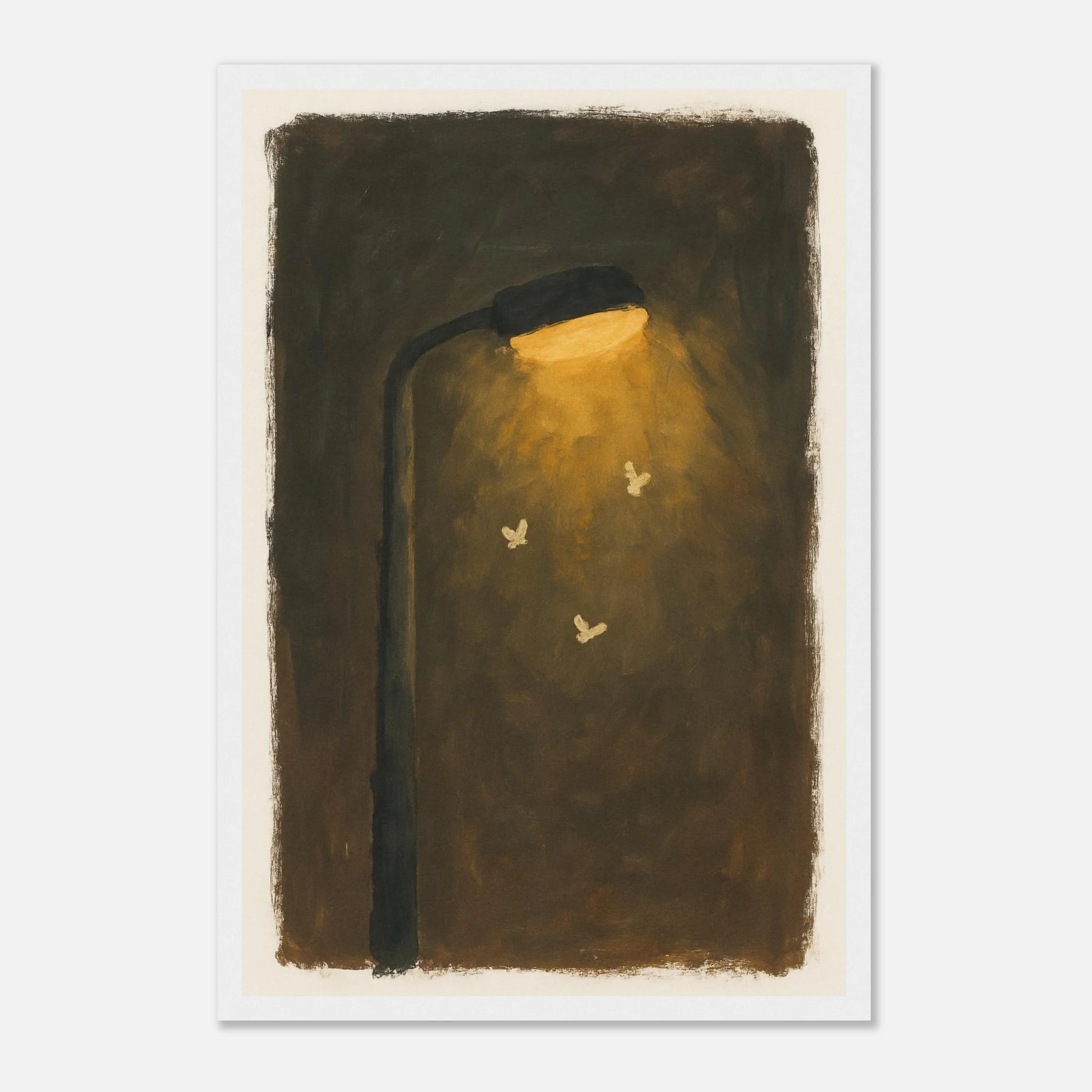 White frame 30x45 cm 12x18″ - Moths at the Lamp – Gouache-Style Art Print - Play By Print