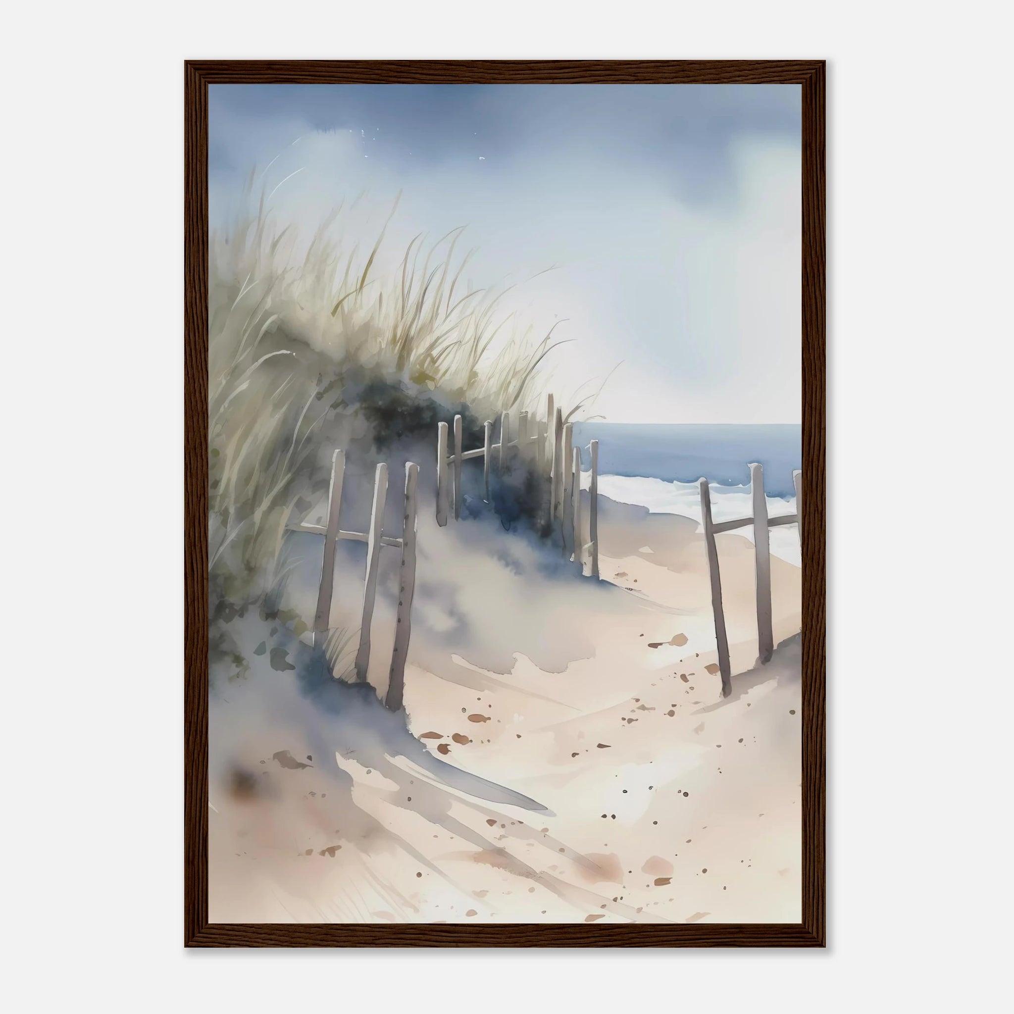Dark wood frame - Windswept Shoreline Path – Coastal Art Print - Play By Print
