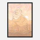 Black frame - Sunset Muse – Minimal Line Art Portrait with Blush Mountain Landscape - Daisy