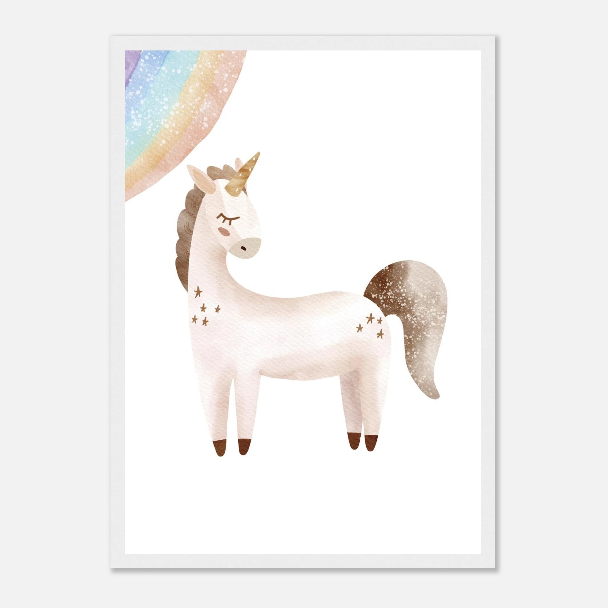 White frame - Watercolour Unicorn Turned & Rainbow Wall Art - Olga