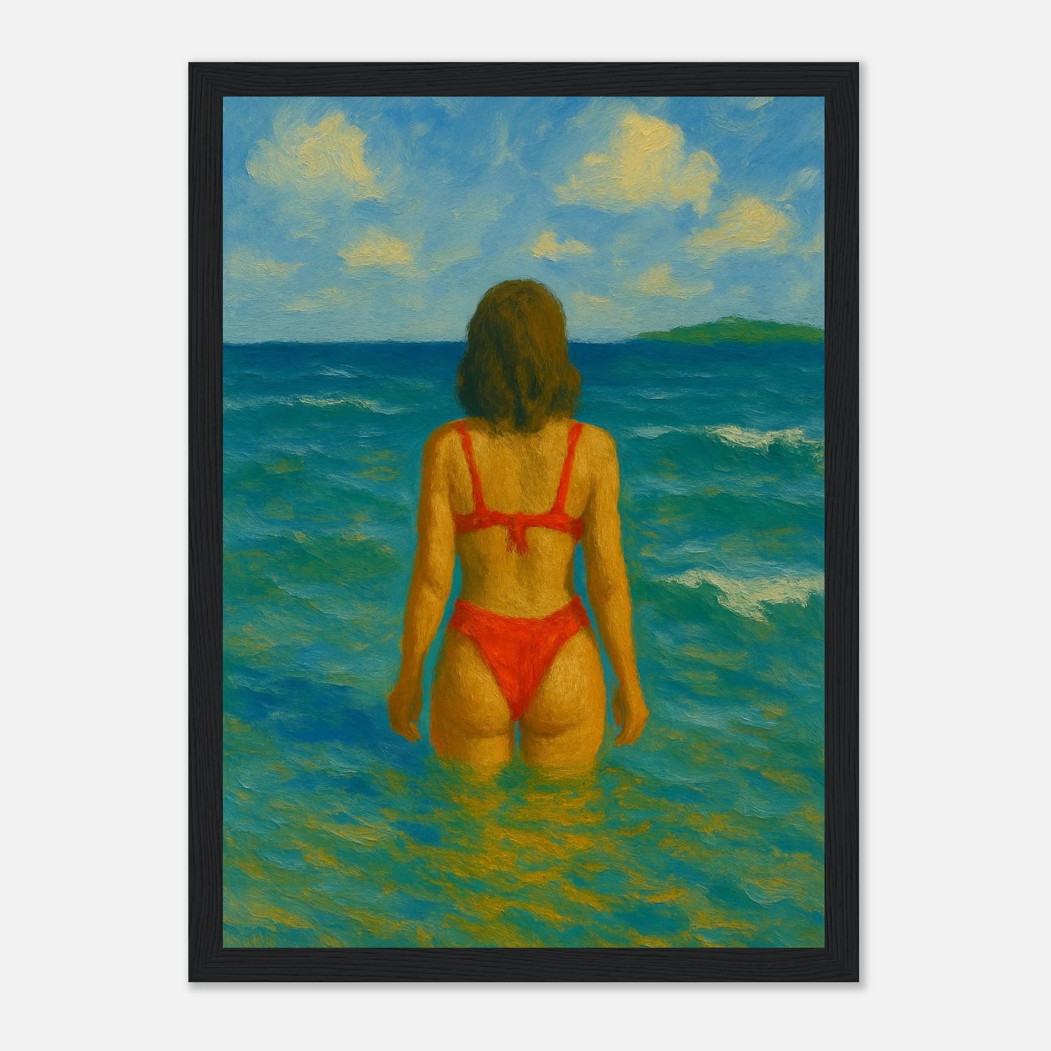 Black frame 21x29.7 cm 8x12" - Back to the Horizon | Red Bikini Coastal Wall Art - Play By Print
