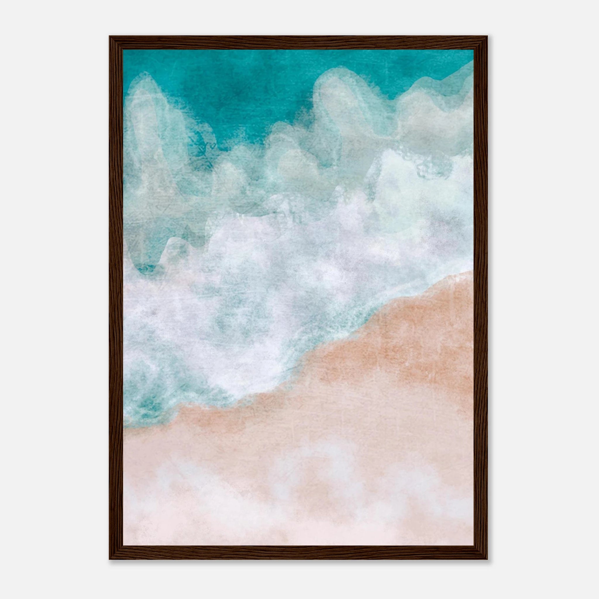Dark wood frame - Coastal Bliss – Soft Wave Abstract Beach Print - Daisy