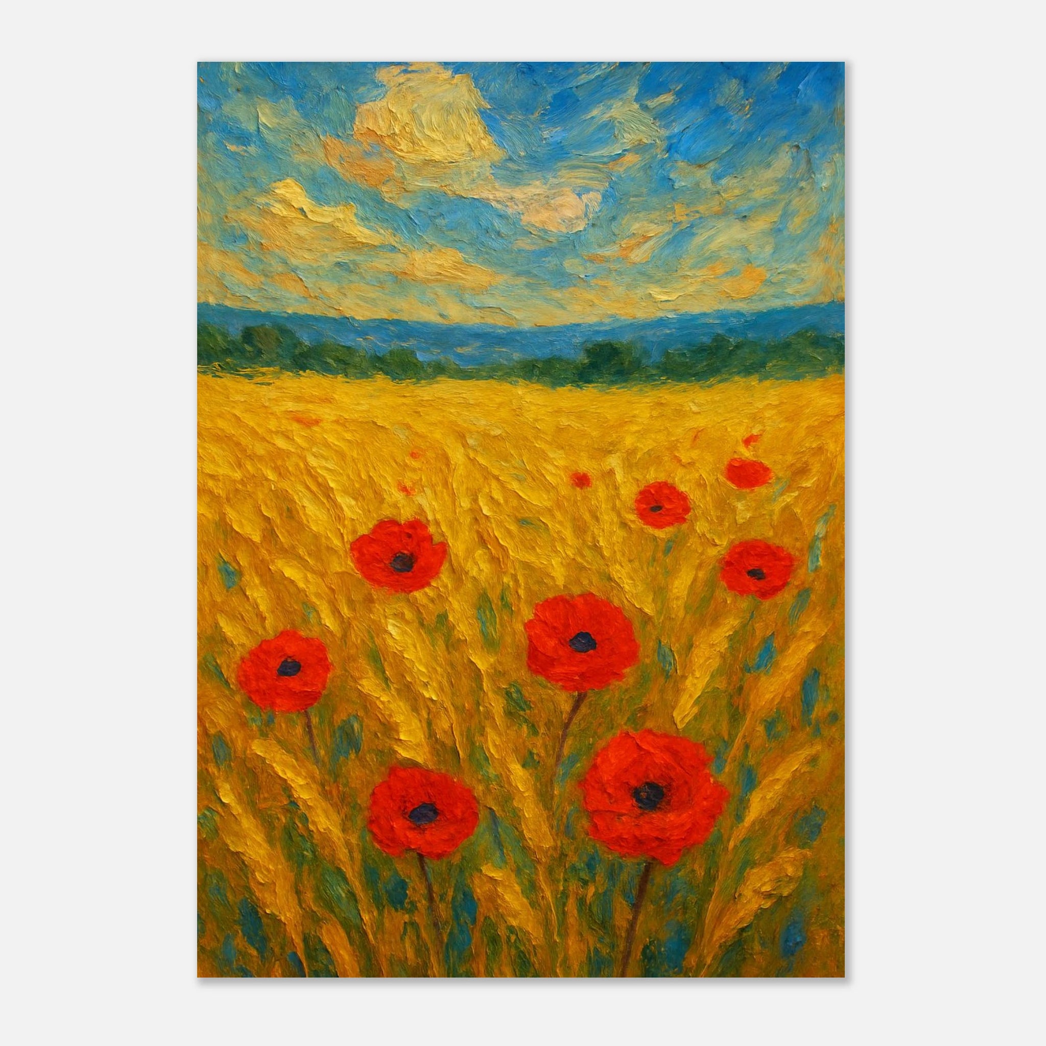 Unframed A3 (29.7 x 42 cm) - Golden Poppy Field Print | Vibrant Impressionist Landscape - Play By Print
