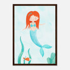 Dark wood frame - Redhead Mermaid Wall Art | Watercolour Ocean Nursery Print for Girls - Iris