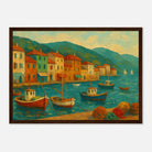 Dark wood frame A3 (29.7 x 42 cm) - Harbour Harmony – Mediterranean Village Wall Art Print - Play By Print