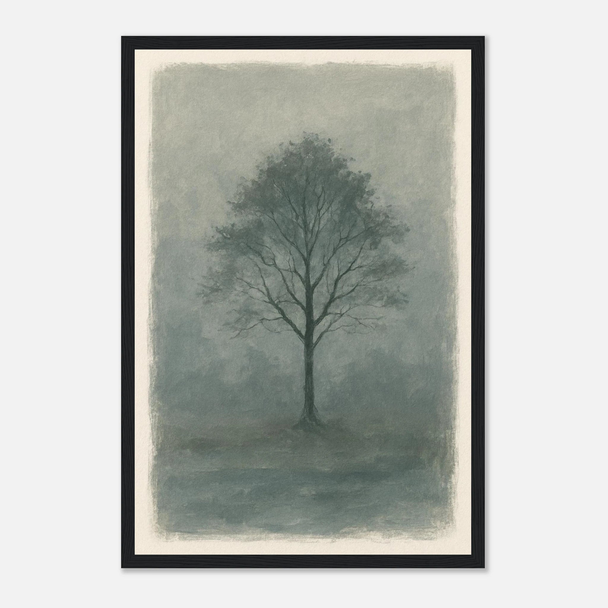 Black frame 30x45 cm 12x18″ - Misty Monochrome Tree – Minimalist Landscape Art Print - Play By Print