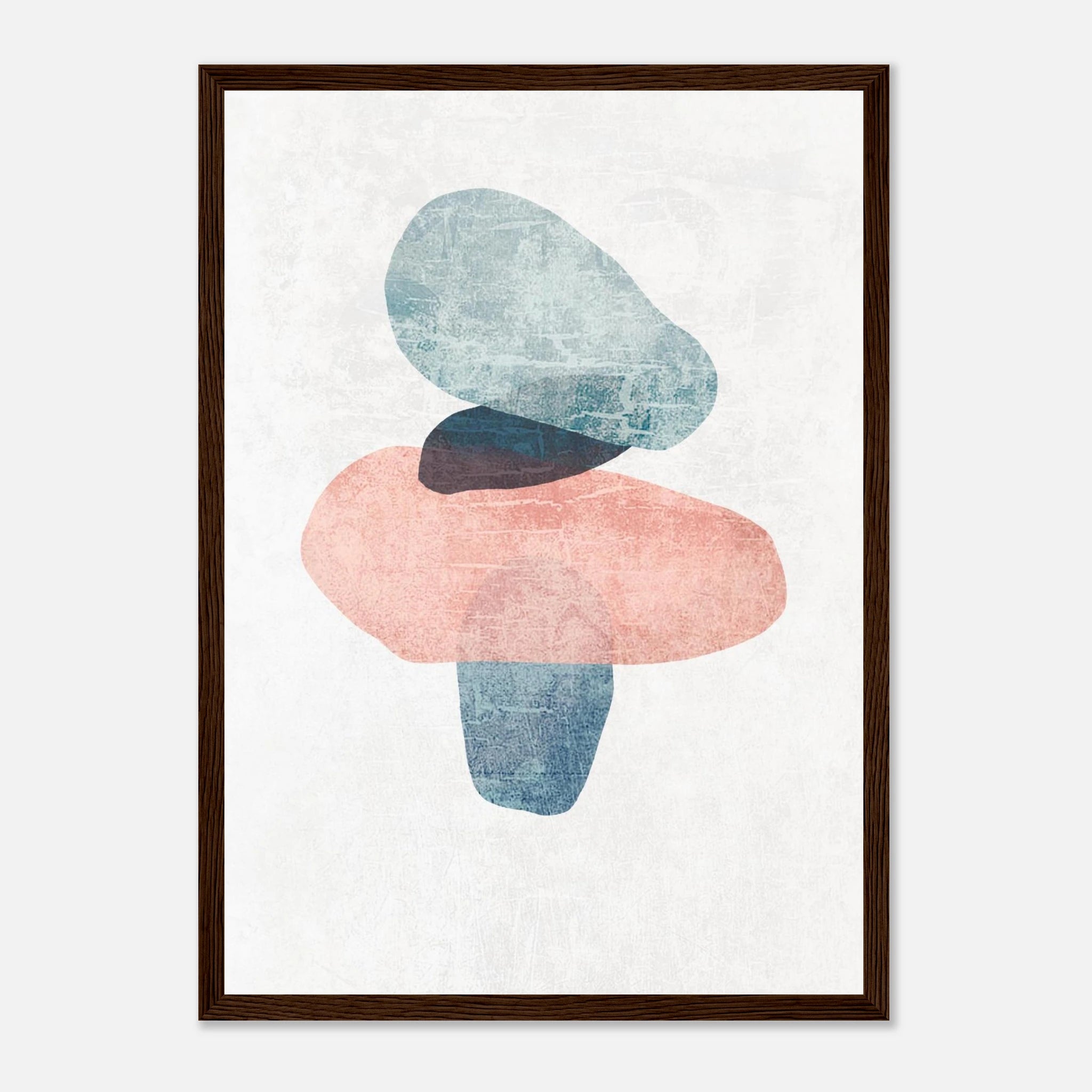 Dark wood frame - Balancing Act – Minimalist Abstract Stone Stack Print in Blue & Blush - Daisy