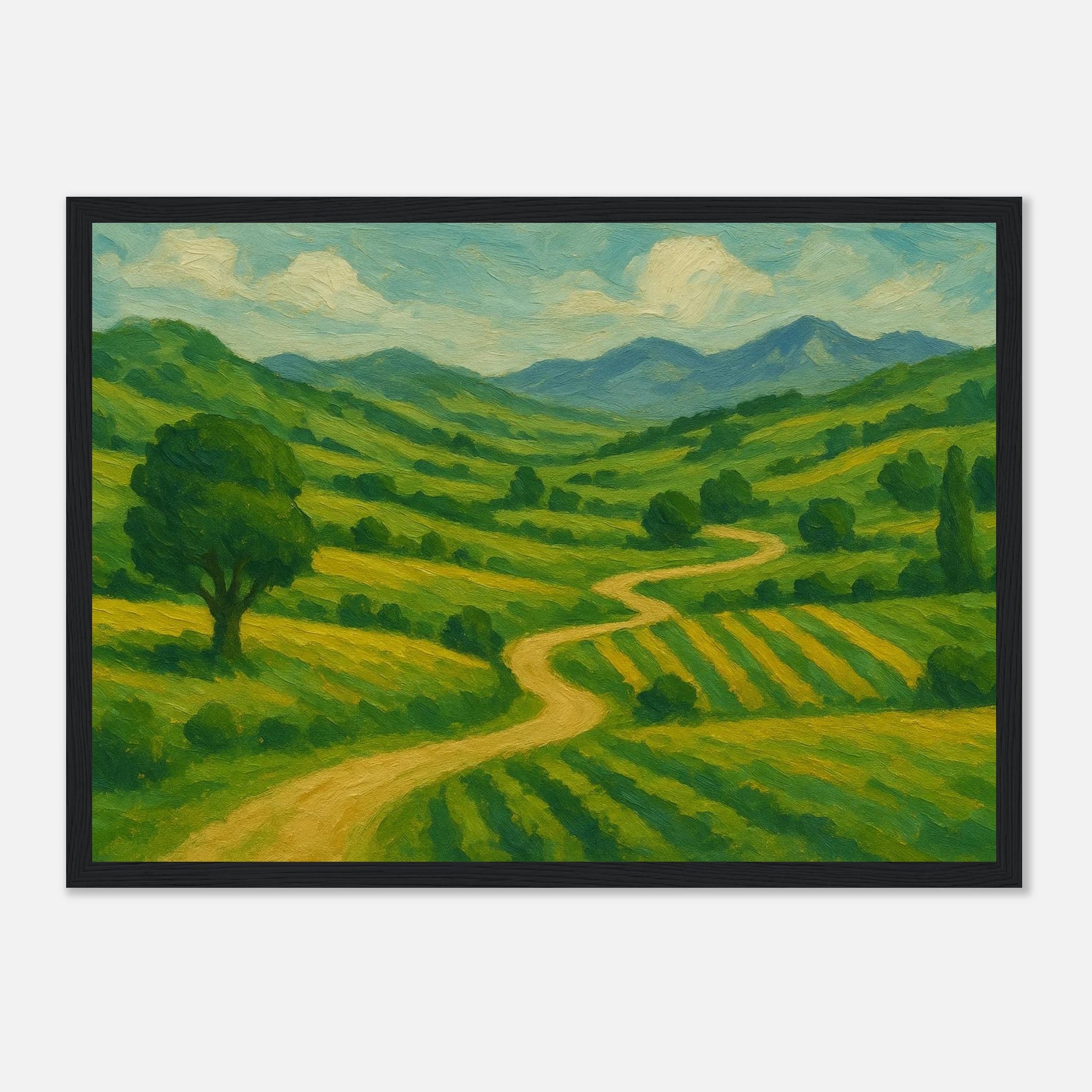 Black frame A3 (29.7 x 42 cm) - “Winding Through Green” | Rolling Hills Countryside Print - Play By Print