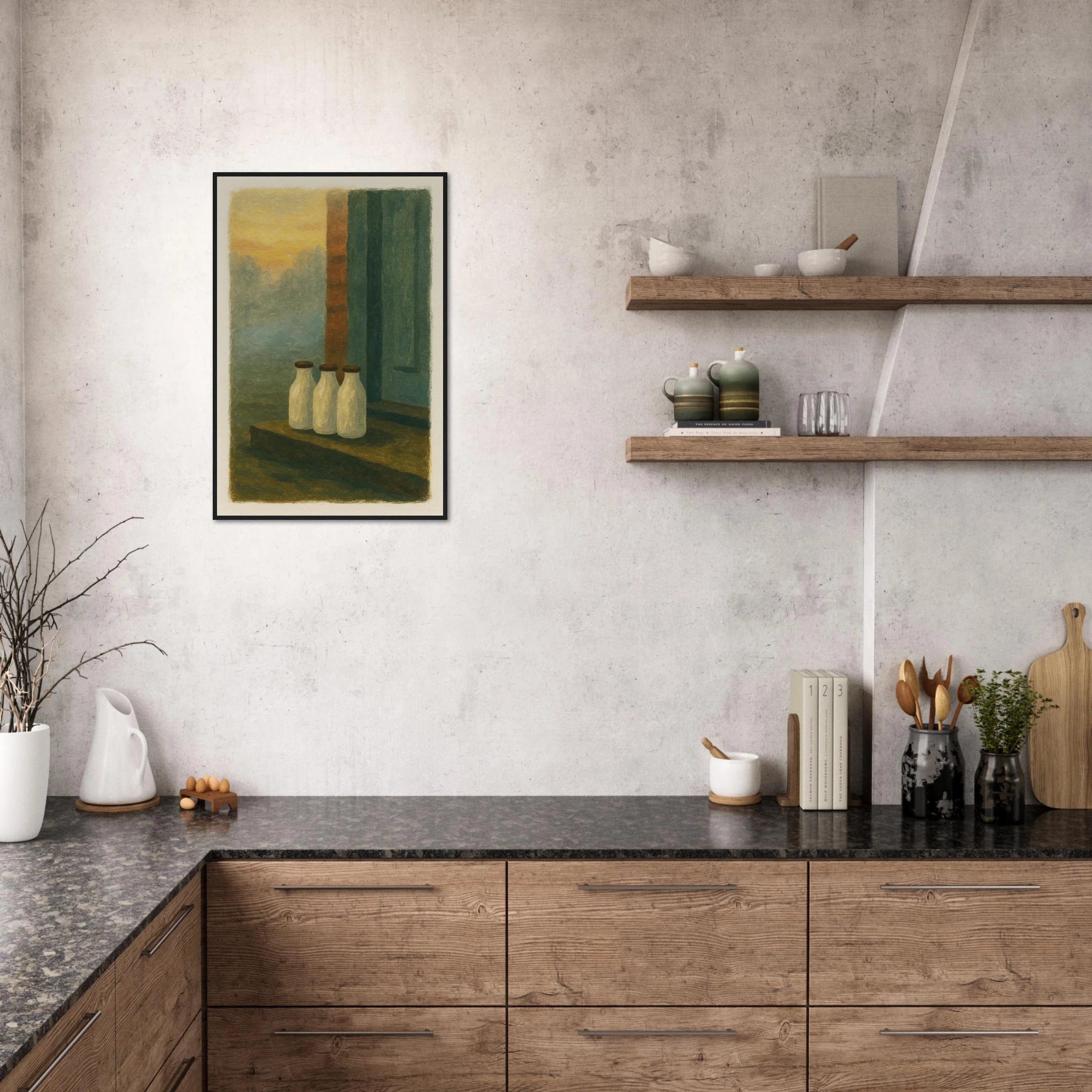 # all-groups - Milk Bottles at Dawn – Gouache Still Life Art Print - Play By Print