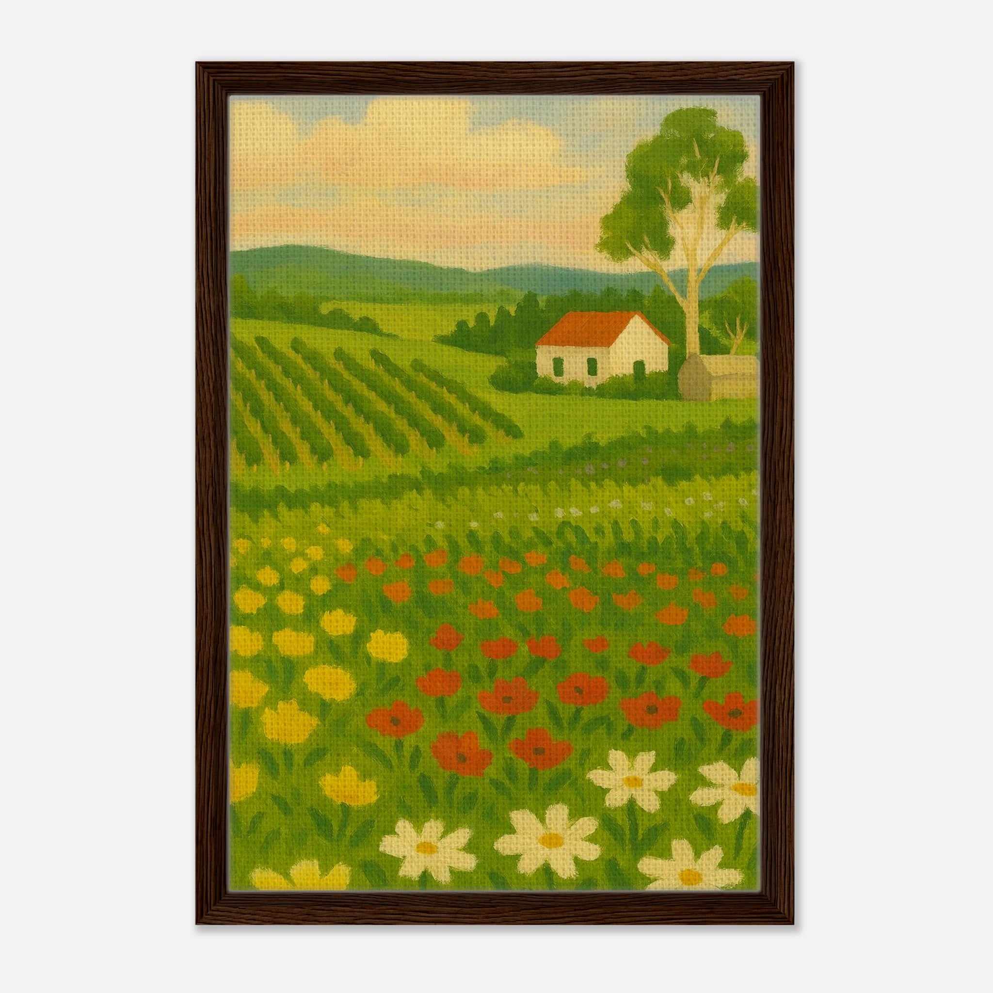 Dark wood frame 40x60 cm 16x24″ - Vineyard & Wildflowers – Australian Countryside Canvas Wall Art - Play By Print