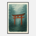 Black frame 60x90 cm 24x36″ - Torii Gate in Mist – Gouache Japanese Landscape Art Print - Play By Print