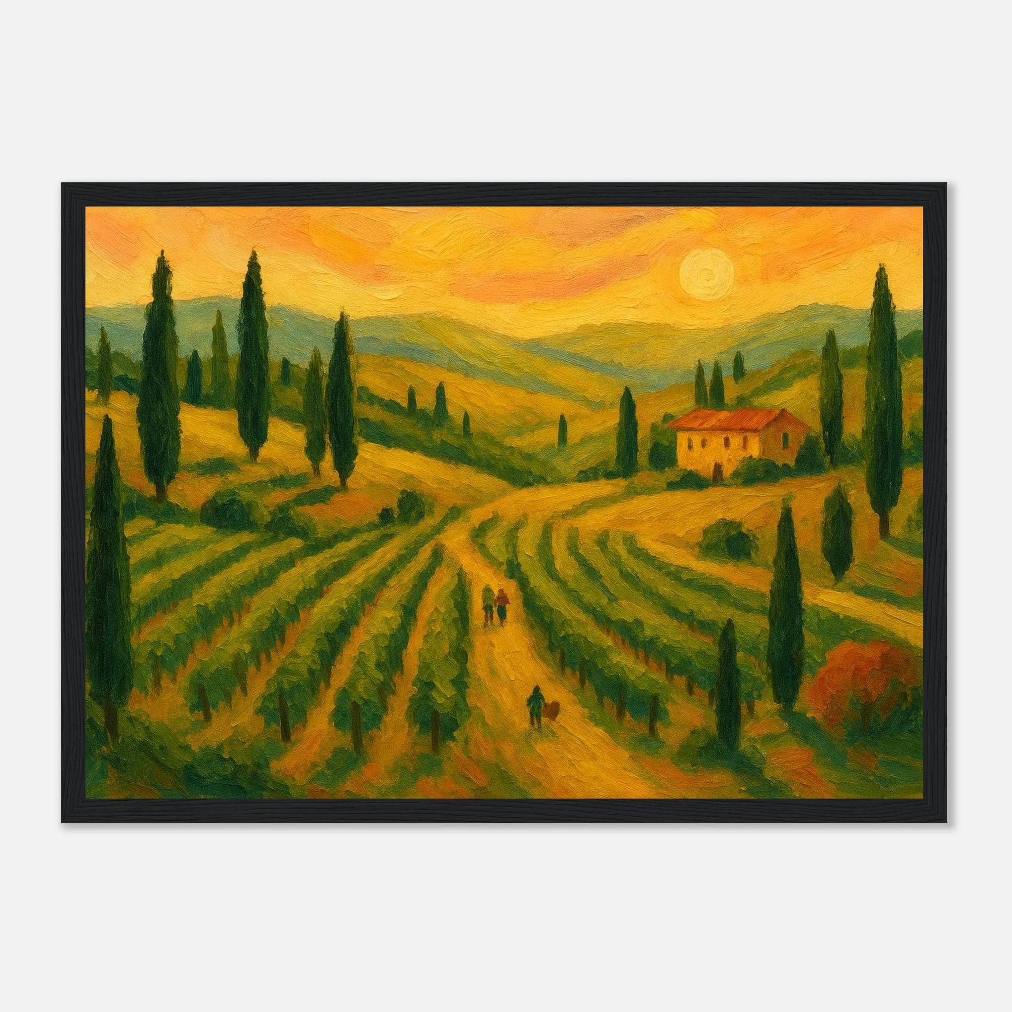 Black frame A3 (29.7 x 42 cm) - “Sunset Over Tuscany” | Golden Vineyard Landscape - Play By Print