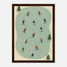 Dark wood frame 21x29.7 cm 8x12" - Winter Ice Skating Print | Whimsical Folk Art Style - Play By Print