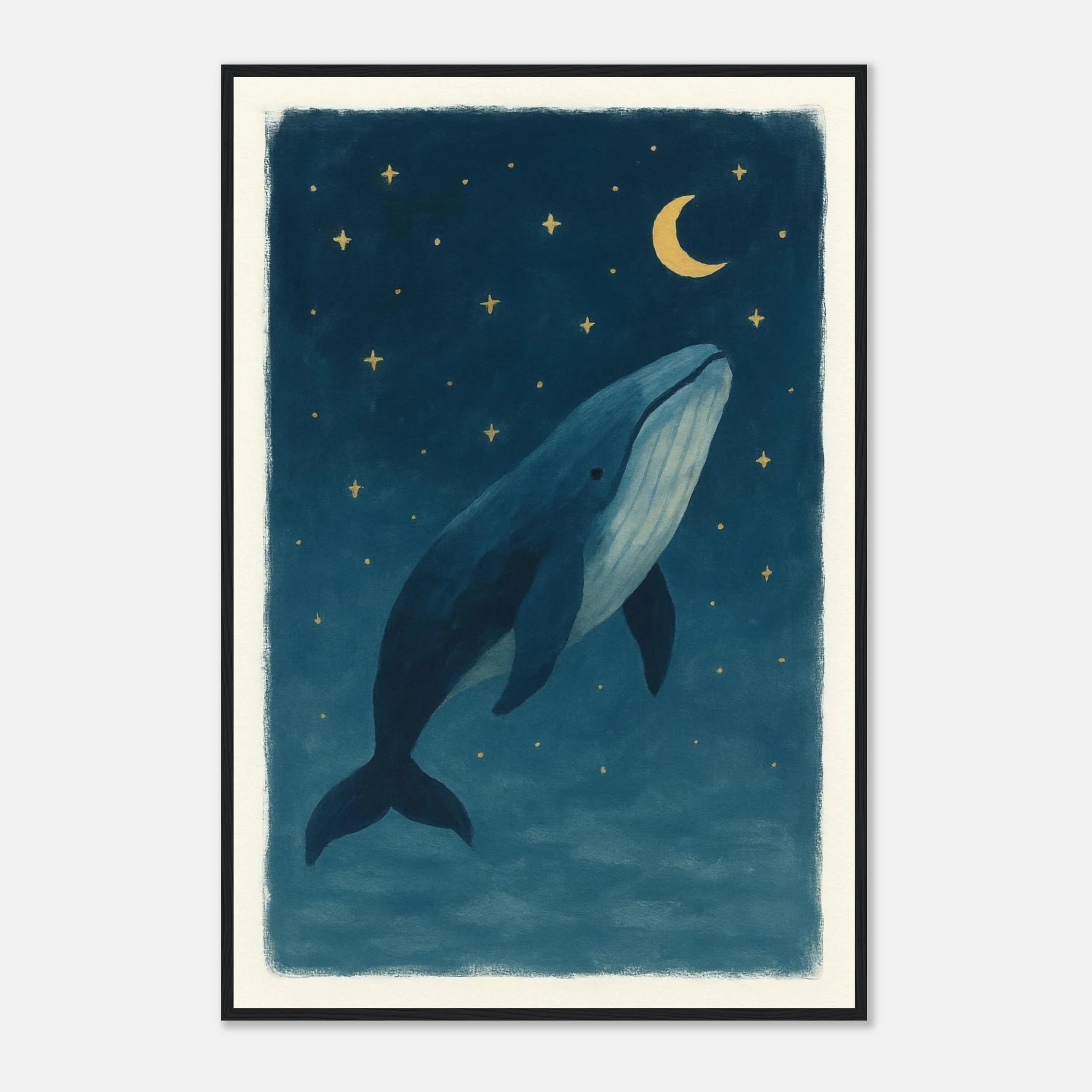 Black frame 60x90 cm 24x36″ - Whale Wishes Under the Moon – Magical Nursery Art Print - Play By Print