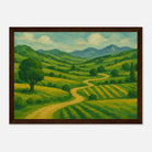 Dark wood frame 21x29.7 cm 8x12" - “Winding Through Green” | Rolling Hills Countryside Print - Play By Print