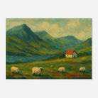 Unframed A3 (29.7 x 42 cm) - Hillside Haze – Countryside Sheep & Cottage Wall Art Print - Play By Print