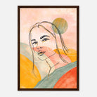 Dark wood frame - Sunset Muse – Abstract Female Portrait Wall Art - Daisy
