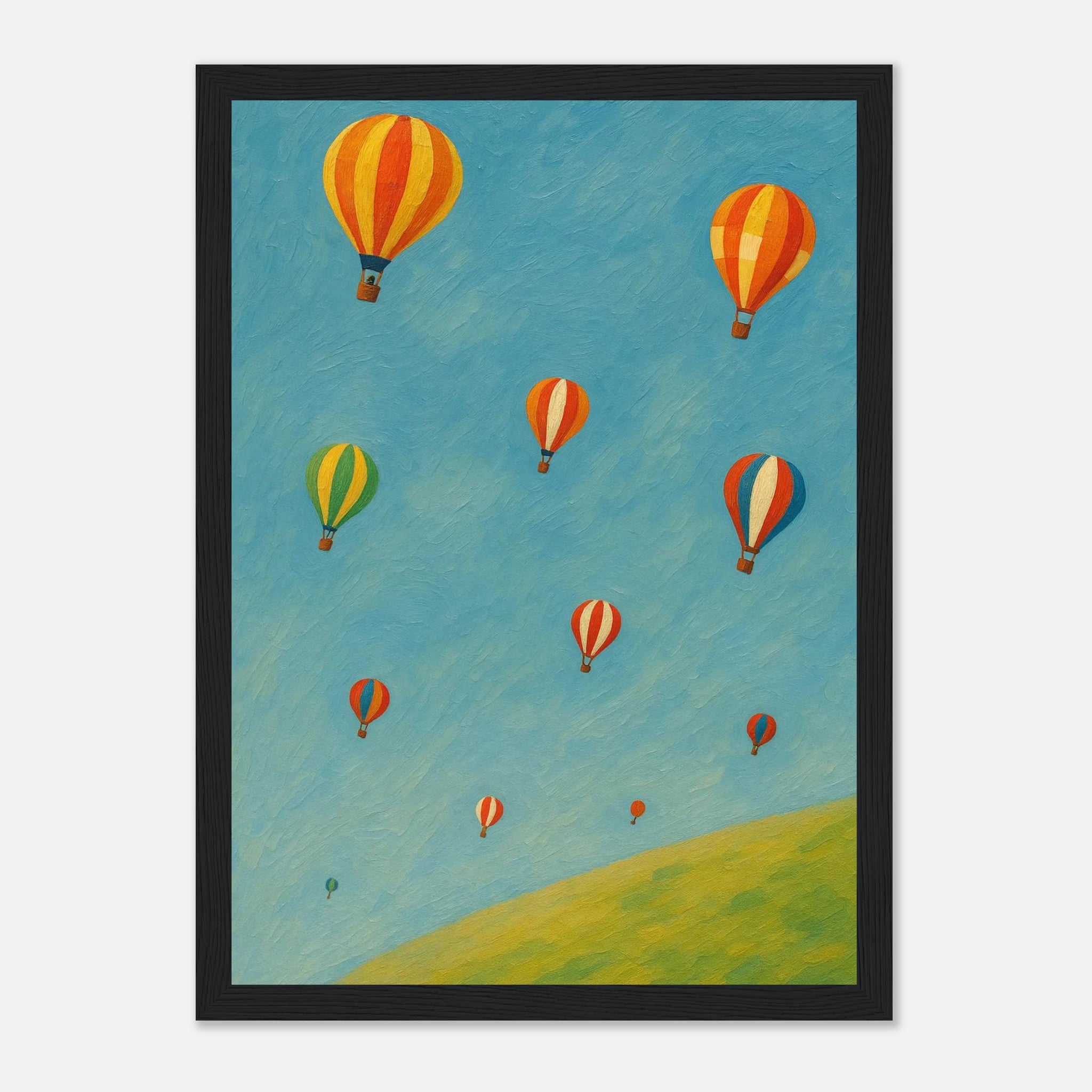 Black frame A4 (21x29.7 cm 8x12") - Up and Away Hot Air Balloon Wall Art | Whimsical Nursery or Playroom Print - Play By Print