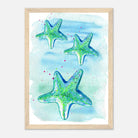 Wood frame A4 (21x29.7 cm 8x12") - Tide Treasures – Watercolour Starfish Art Print 🌟🩵 - Play By Print