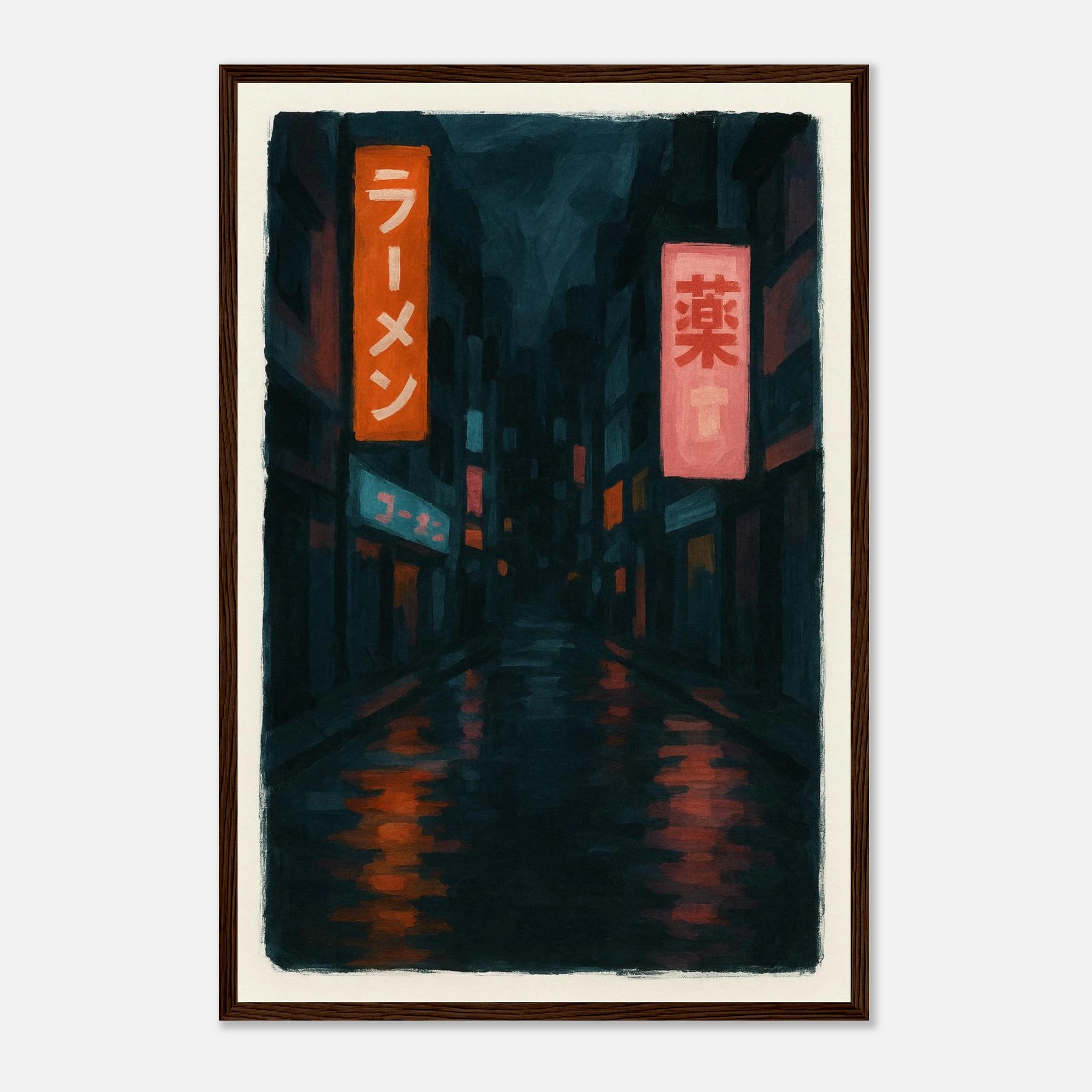 Dark wood frame 40x60 cm 16x24″ - Midnight Neon – Tokyo Alley Art Print - Play By Print