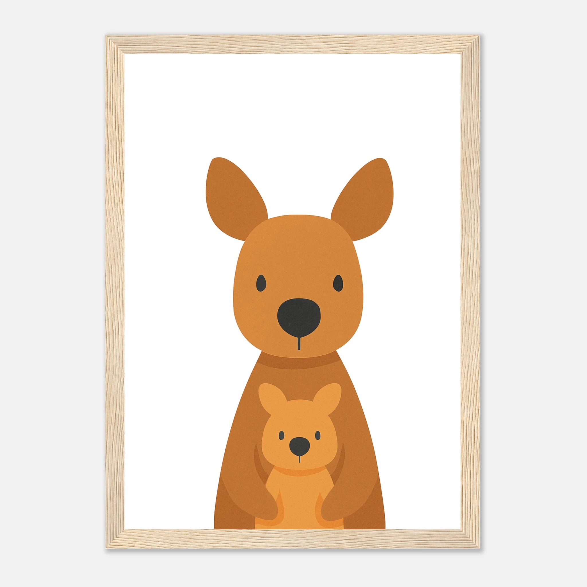 Wood frame - Kangaroo with Joey – Minimalist Australian Animal Art Print | Nursery or Nature-Themed Poster - Play By Print