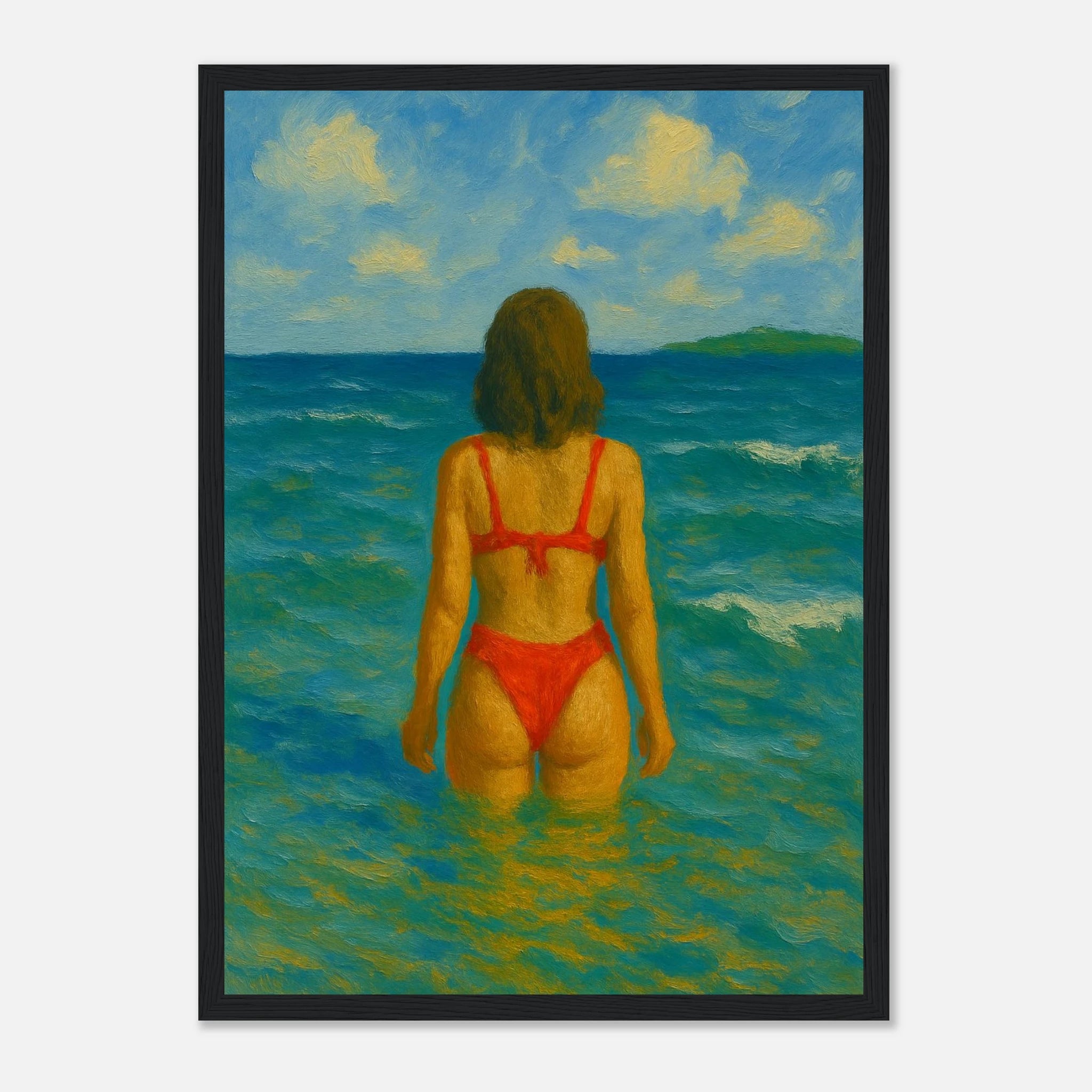 Black frame A3 (29.7 x 42 cm) - Back to the Horizon | Red Bikini Coastal Wall Art - Play By Print