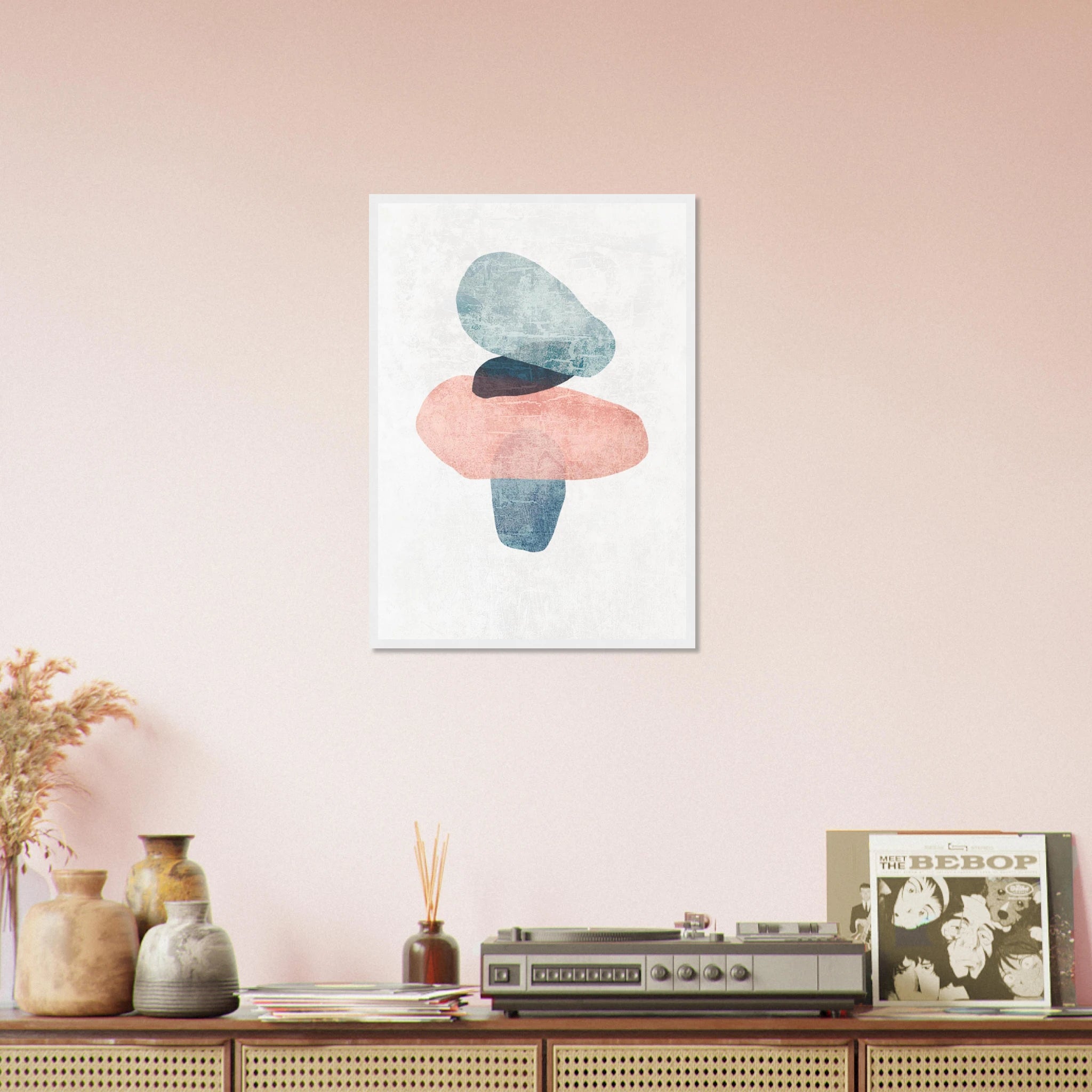 # all-groups - Balancing Act – Minimalist Abstract Stone Stack Print in Blue & Blush - Daisy