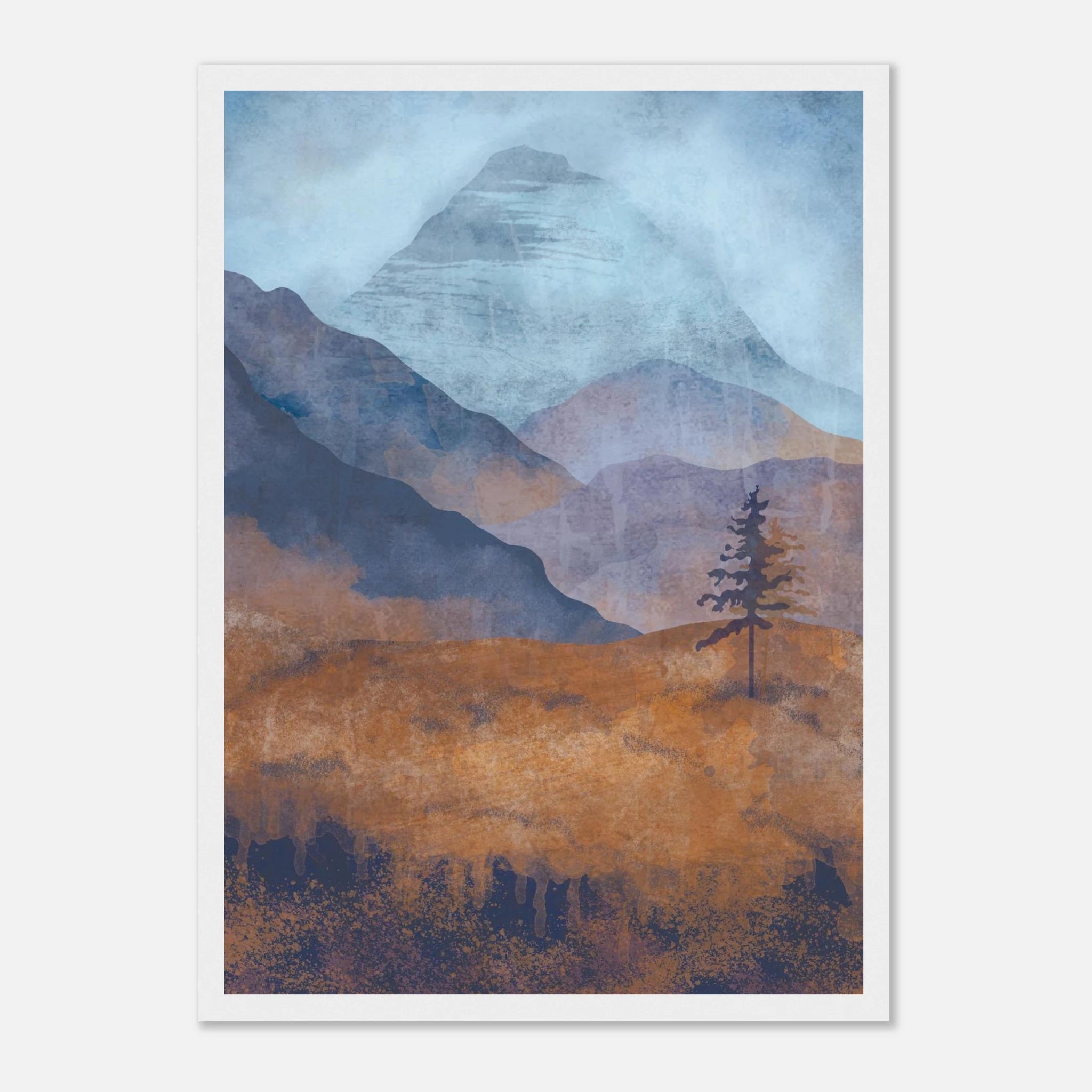 White frame - Misty Alpine Layers – Abstract Mountain Landscape Wall Art - Daisy