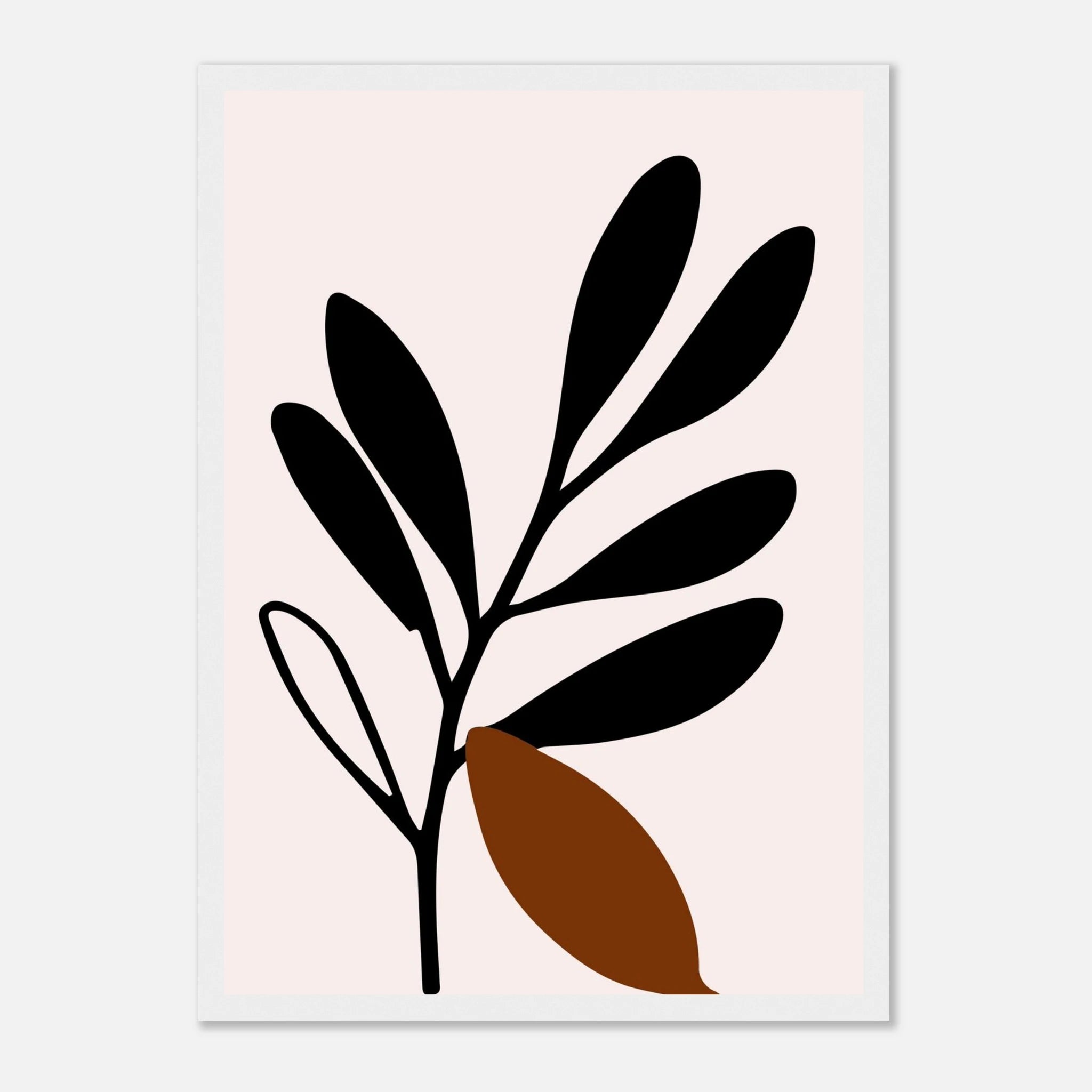 White frame - Black Botanical Silhouette with Terracotta Leaf Wall Art - Jerin