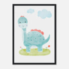 Black frame - Blue Dinosaur Nursery Print | Watercolour Brachiosaurus Wall Art for Kids - Iris