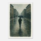 White frame 40x60 cm 16x24″ - Rainy City Walk – Gouache-Style Art Print - Play By Print