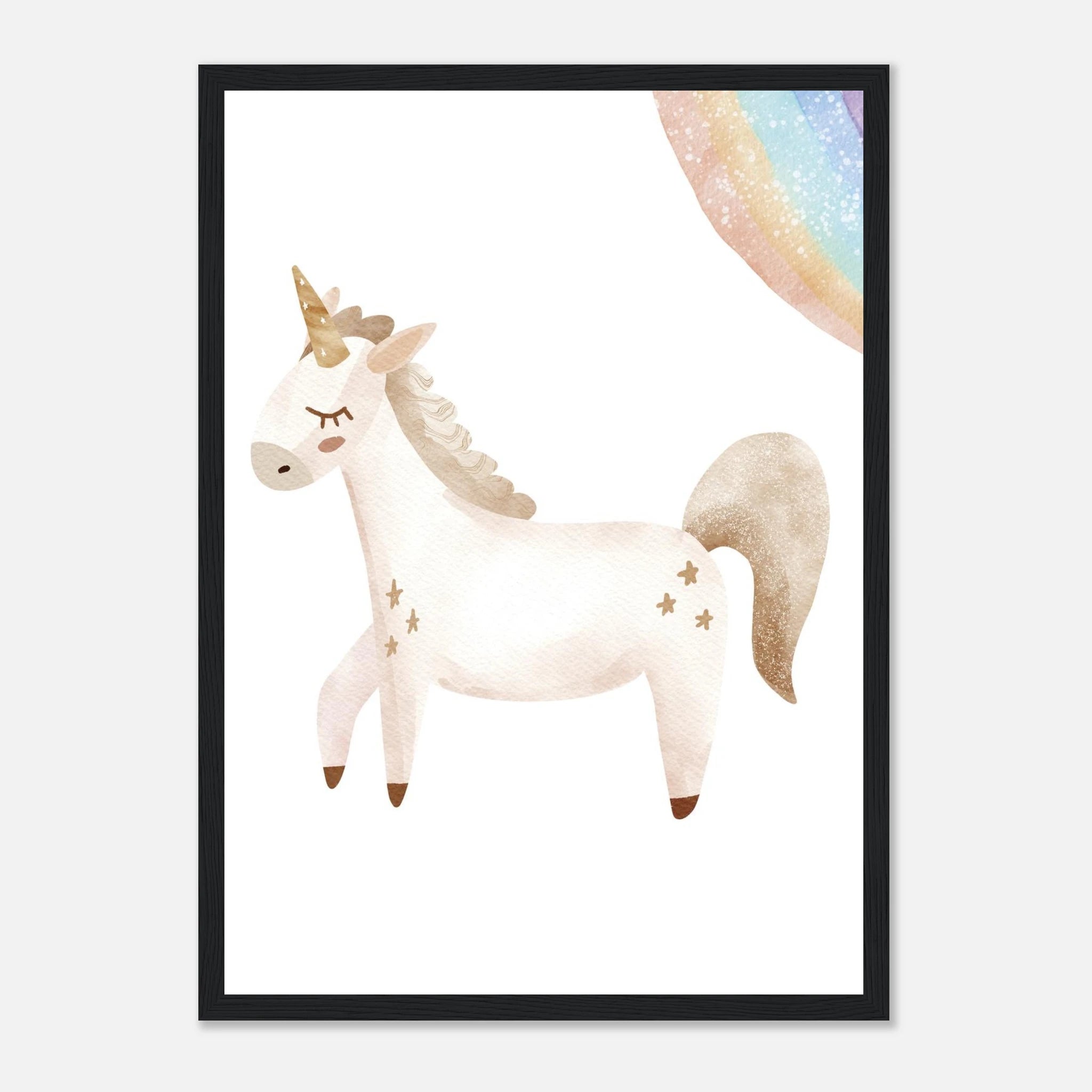 Black frame - Watercolour Unicorn & Rainbow Wall Art - Olga