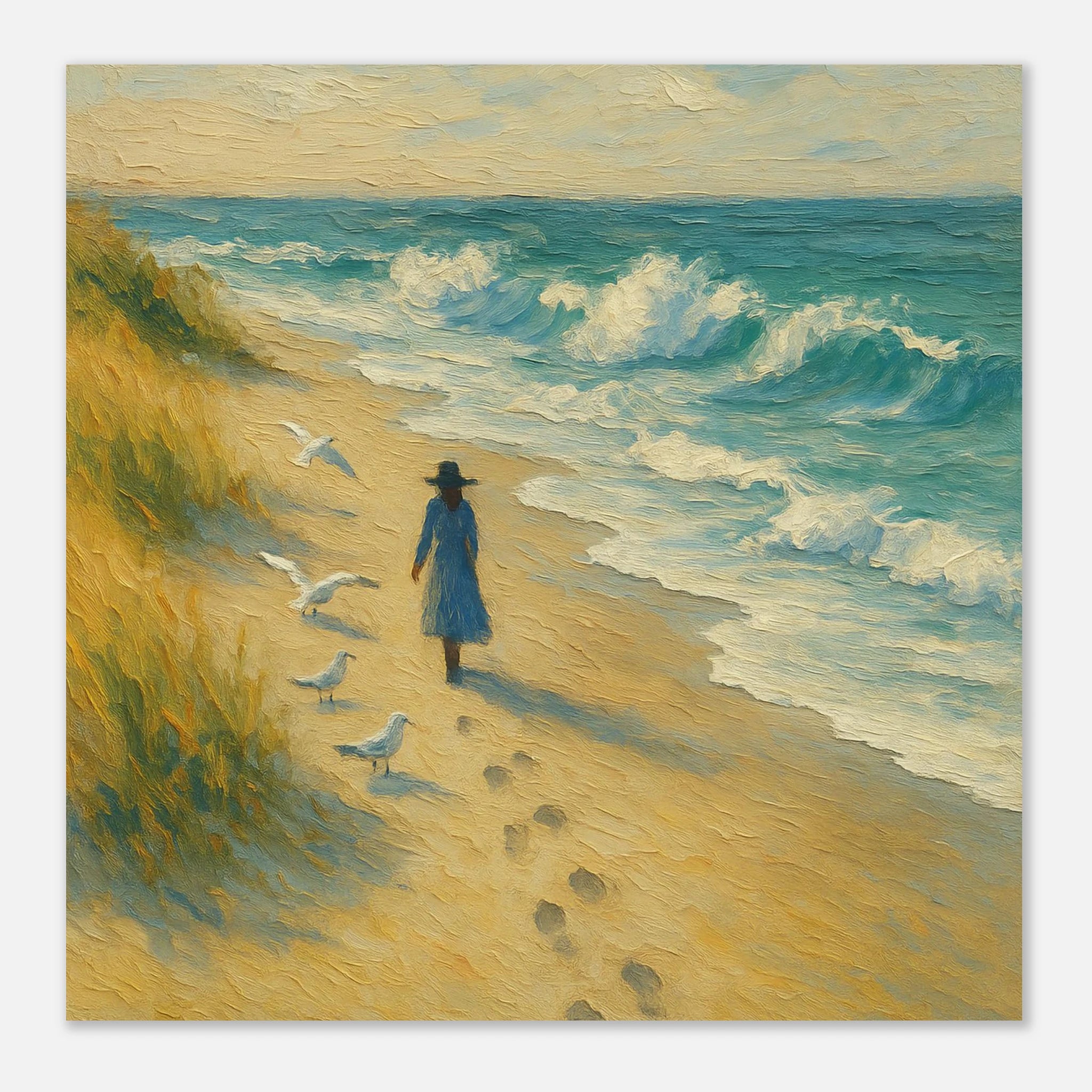 Unframed 30x30 cm 12x12″ - “Soft Steps by the Sea” | Serene Coastal Art Print - Play By Print