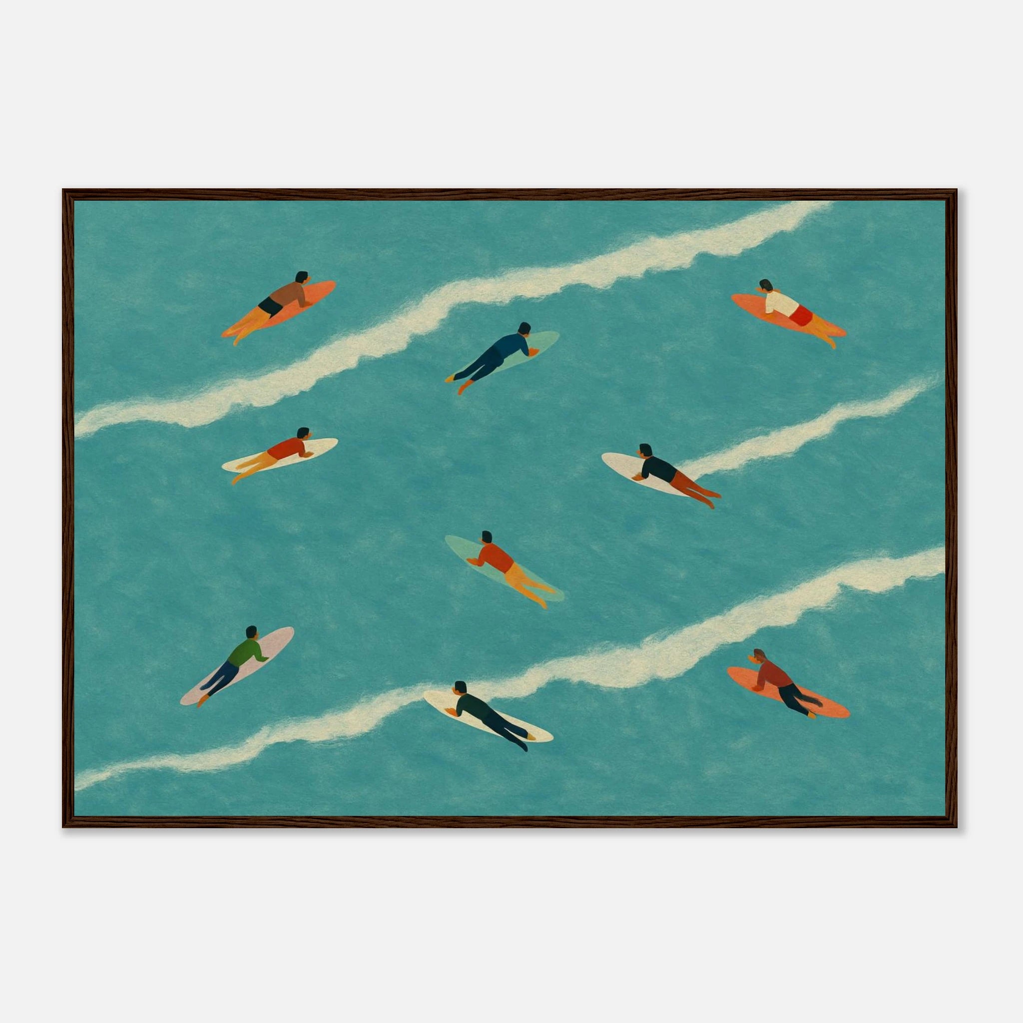 Dark wood frame A1 (59.4 x 84.1 cm) - “The Paddle Out” Print | Retro Surfer Wall Art - Play By Print