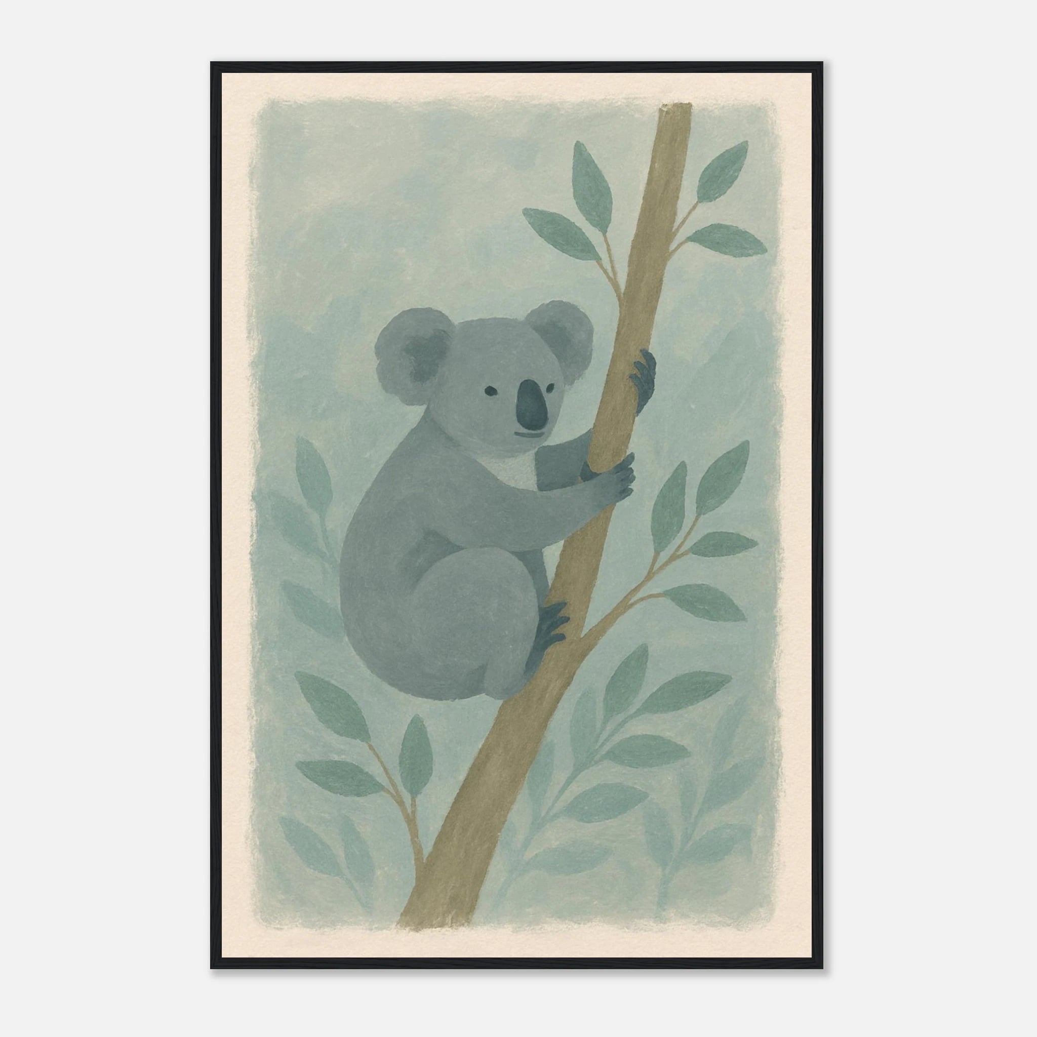Black frame 60x90 cm 24x36″ - Cuddly Koala in the Eucalypts – Australian Nursery Art Print - Play By Print