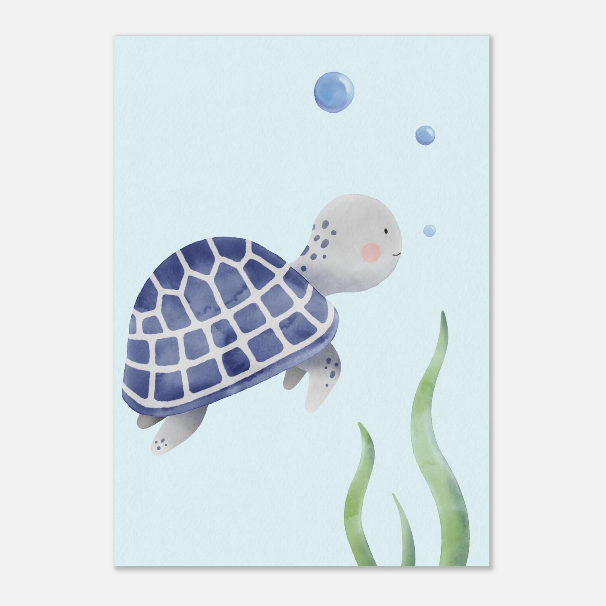 Unframed A4 (21x29.7 cm 8x12") - Blue Sea Turtle Nursery Print | Watercolour Ocean Animal Wall Art for Kids - Iris