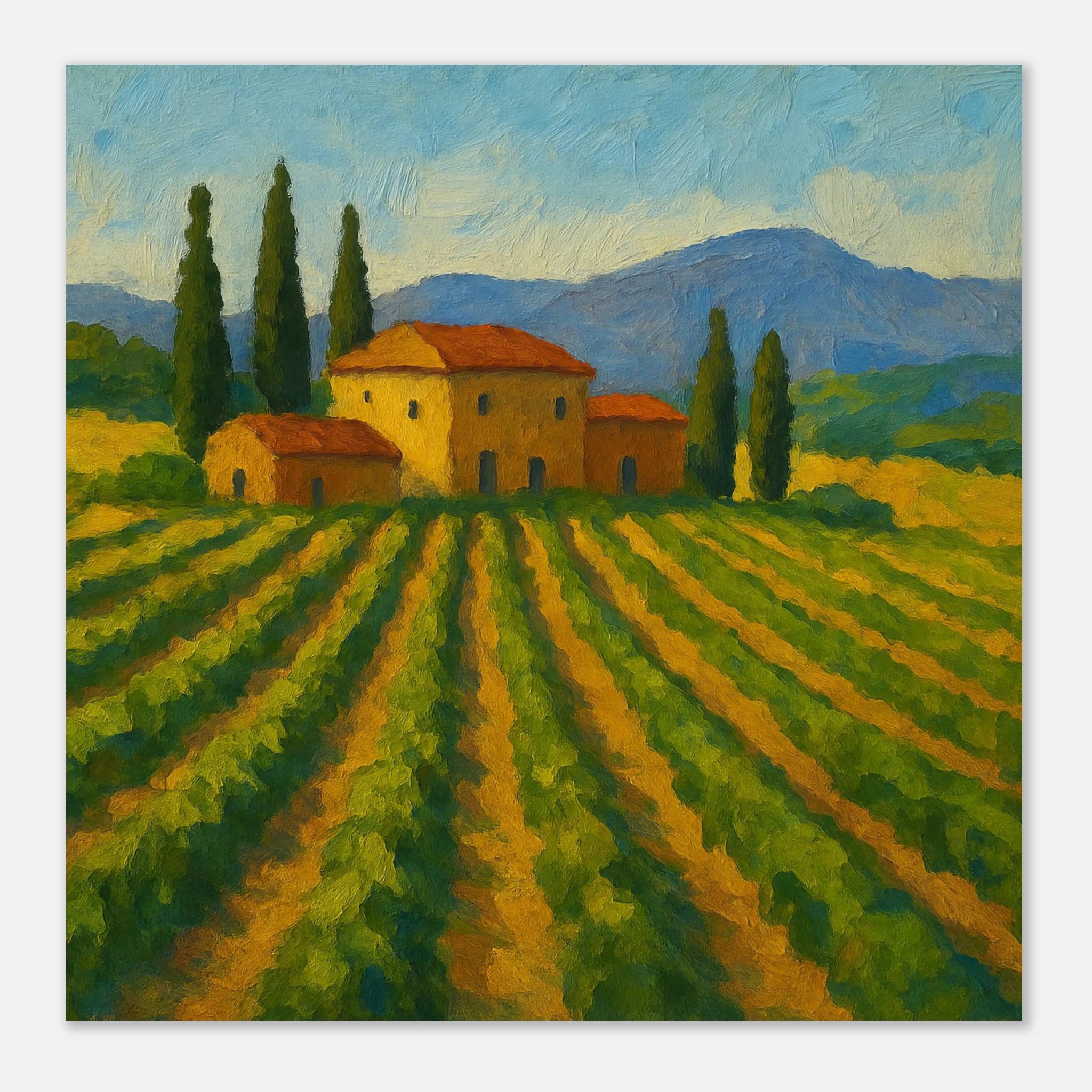 Unframed 40x40 cm 16x16″ - “Golden Rows” | Tuscany Vineyard Landscape Print - Play By Print