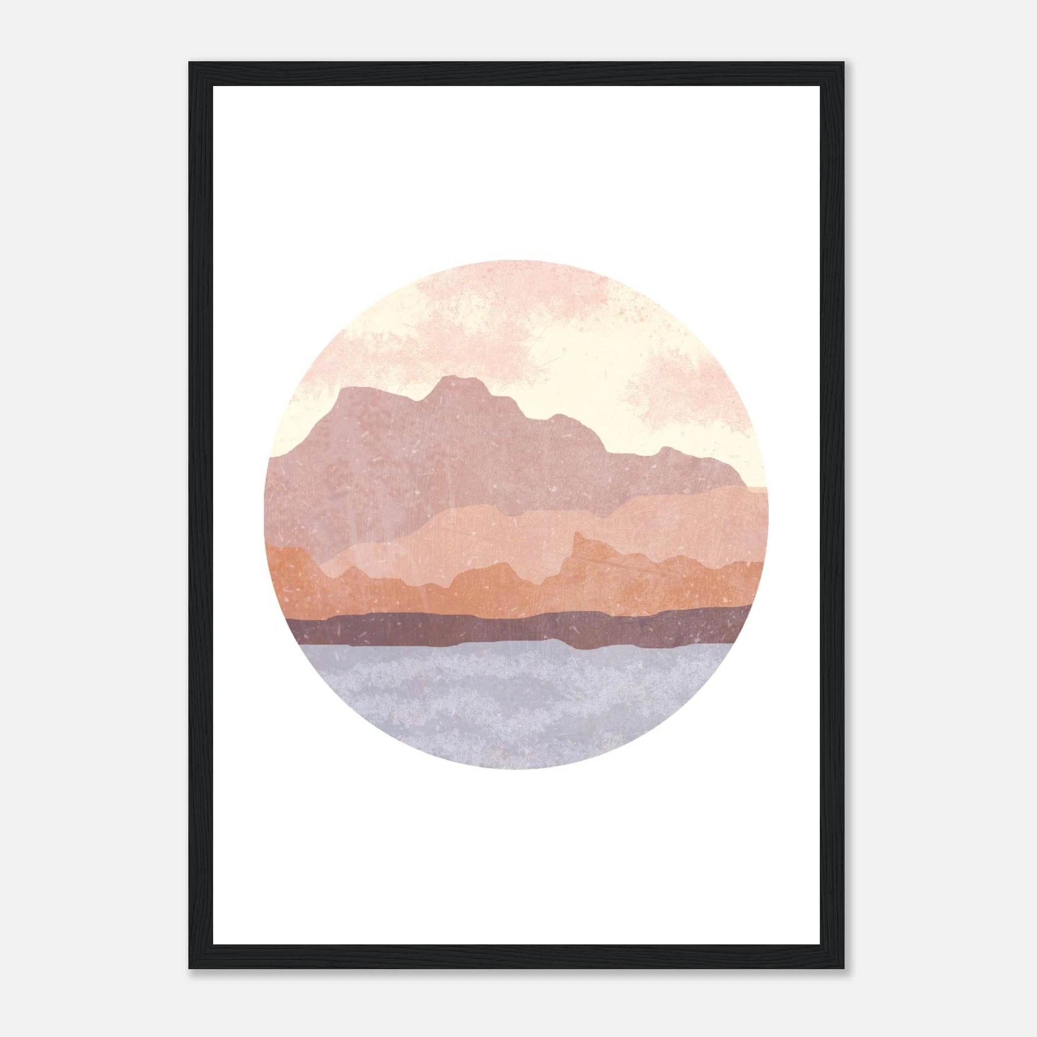 Black frame - Circular Mountain Horizon – Watercolour Landscape Art Print - Daisy