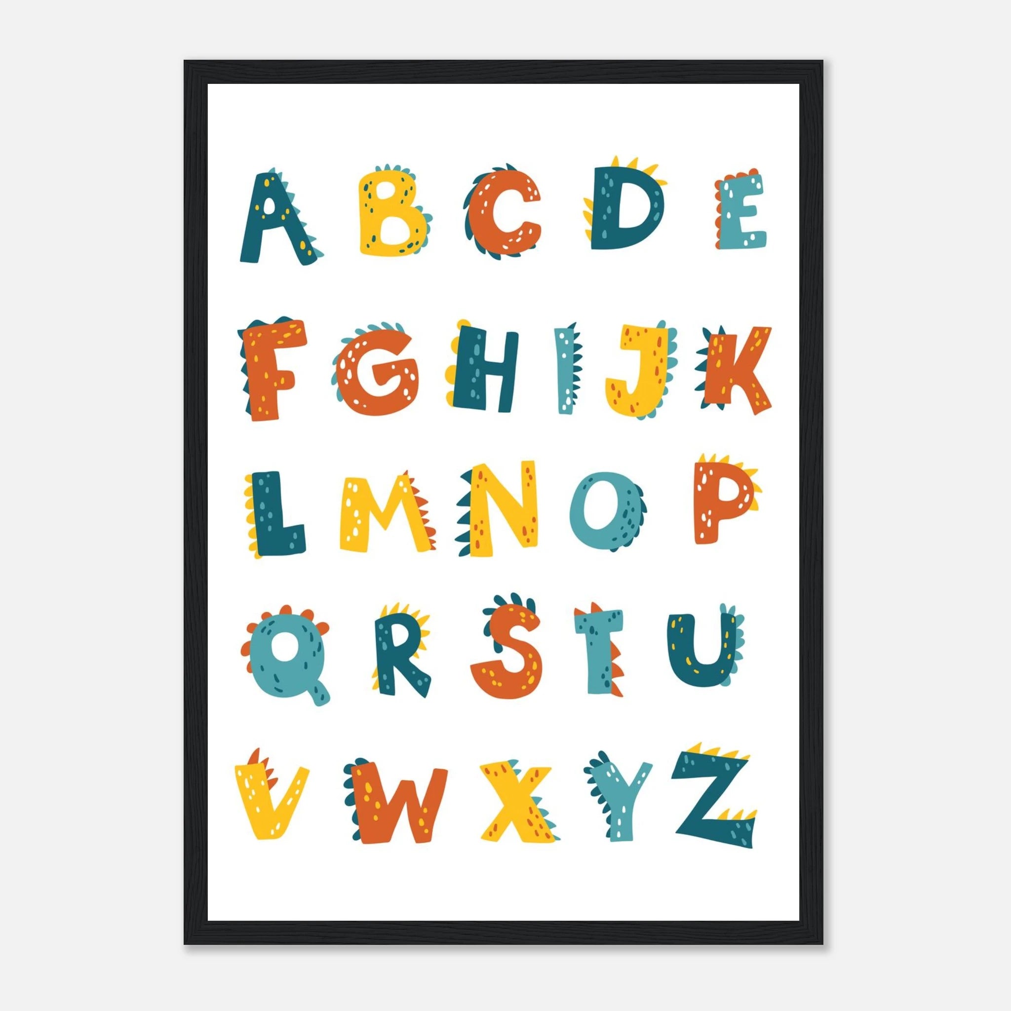 Black frame - Dinosaur Alphabet Poster | A–Z Dino-Themed ABC Print for Kids - CDT