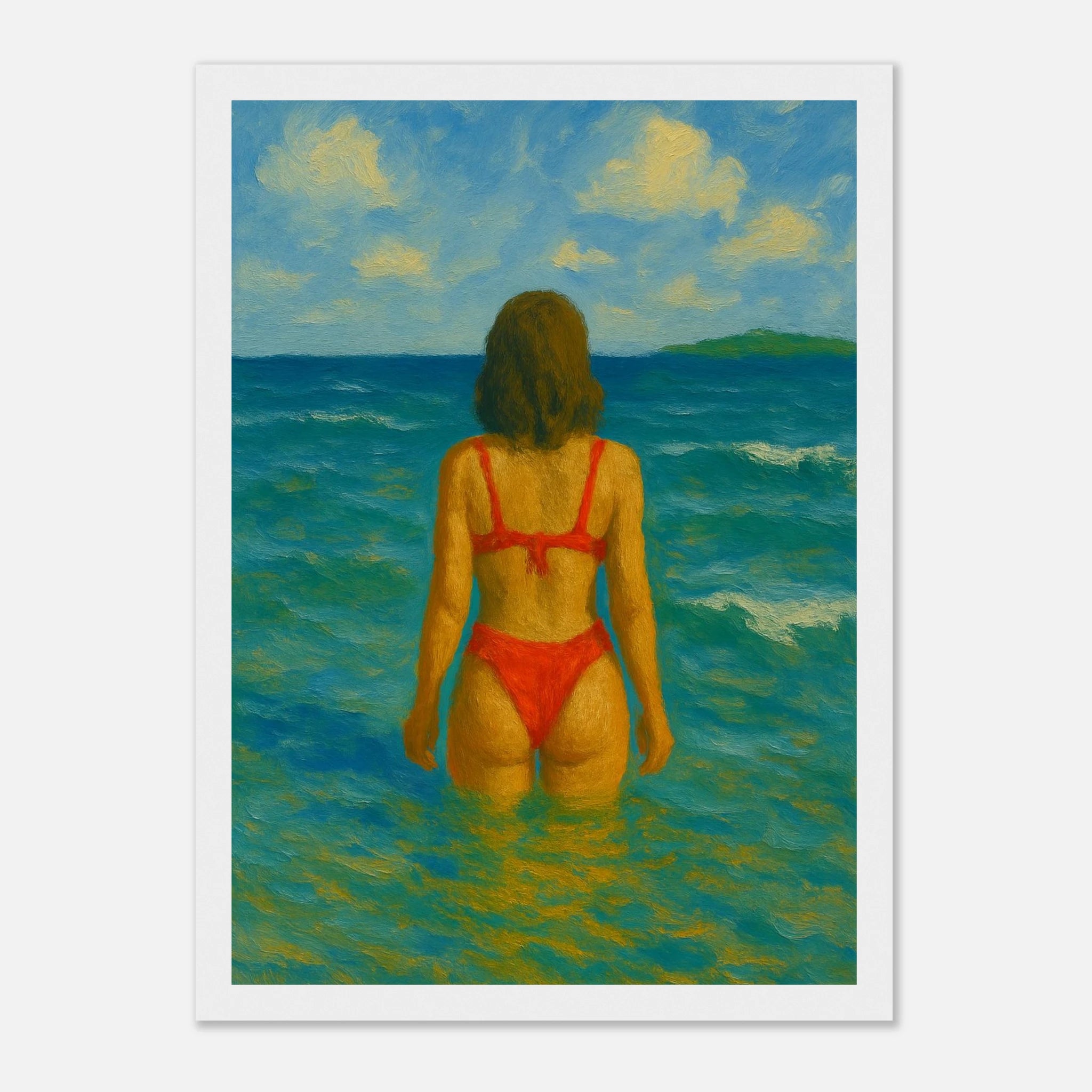 White frame 21x29.7 cm 8x12" - Back to the Horizon | Red Bikini Coastal Wall Art - Play By Print