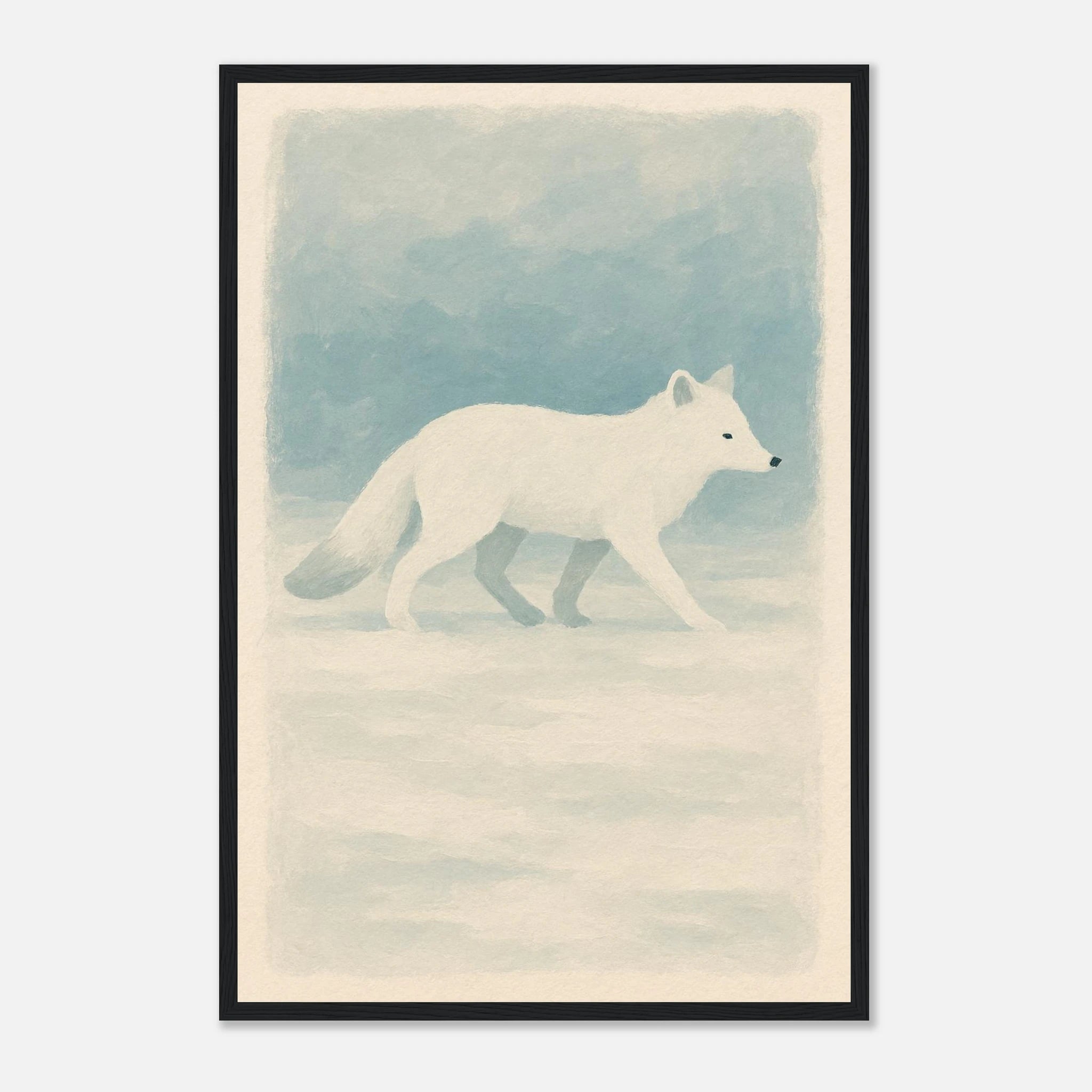 Black frame 40x60 cm 16x24″ - Silent Steps – Arctic Fox in Snow Wall Art Print - Play By Print