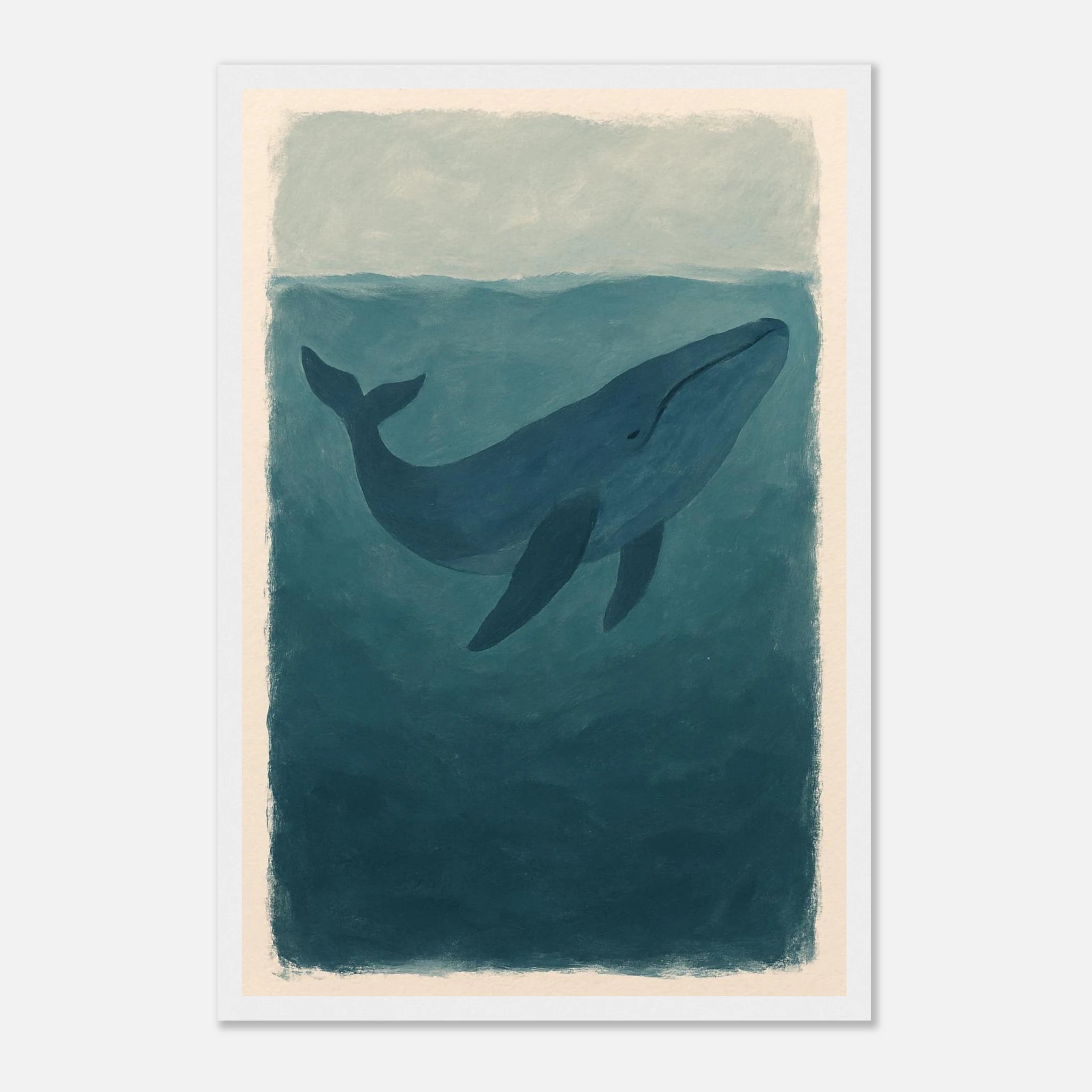White frame 30x45 cm 12x18″ - Blue Whale – Gouache-Style Art Print - Play By Print