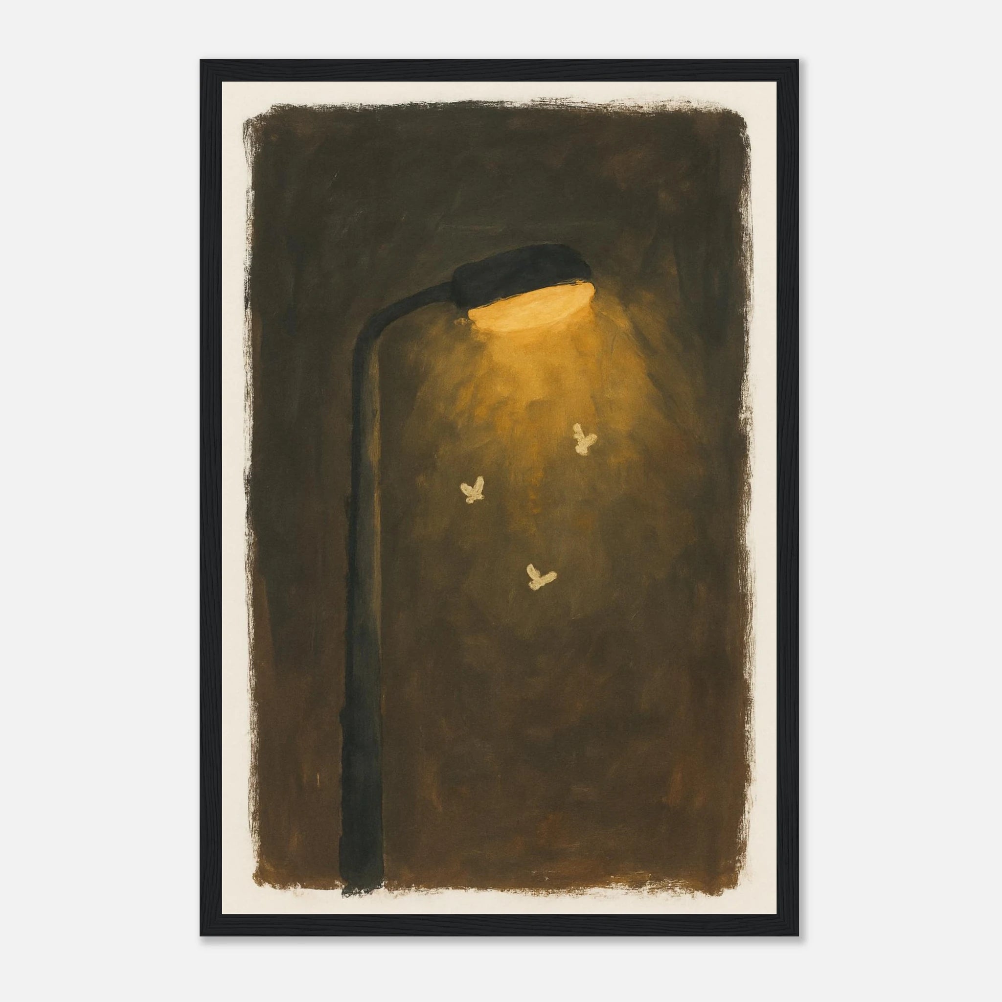 Black frame 30x45 cm 12x18″ - Moths at the Lamp – Gouache-Style Art Print - Play By Print