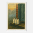 White frame 40x60 cm 16x24″ - Milk Bottles at Dawn – Gouache Still Life Art Print - Play By Print