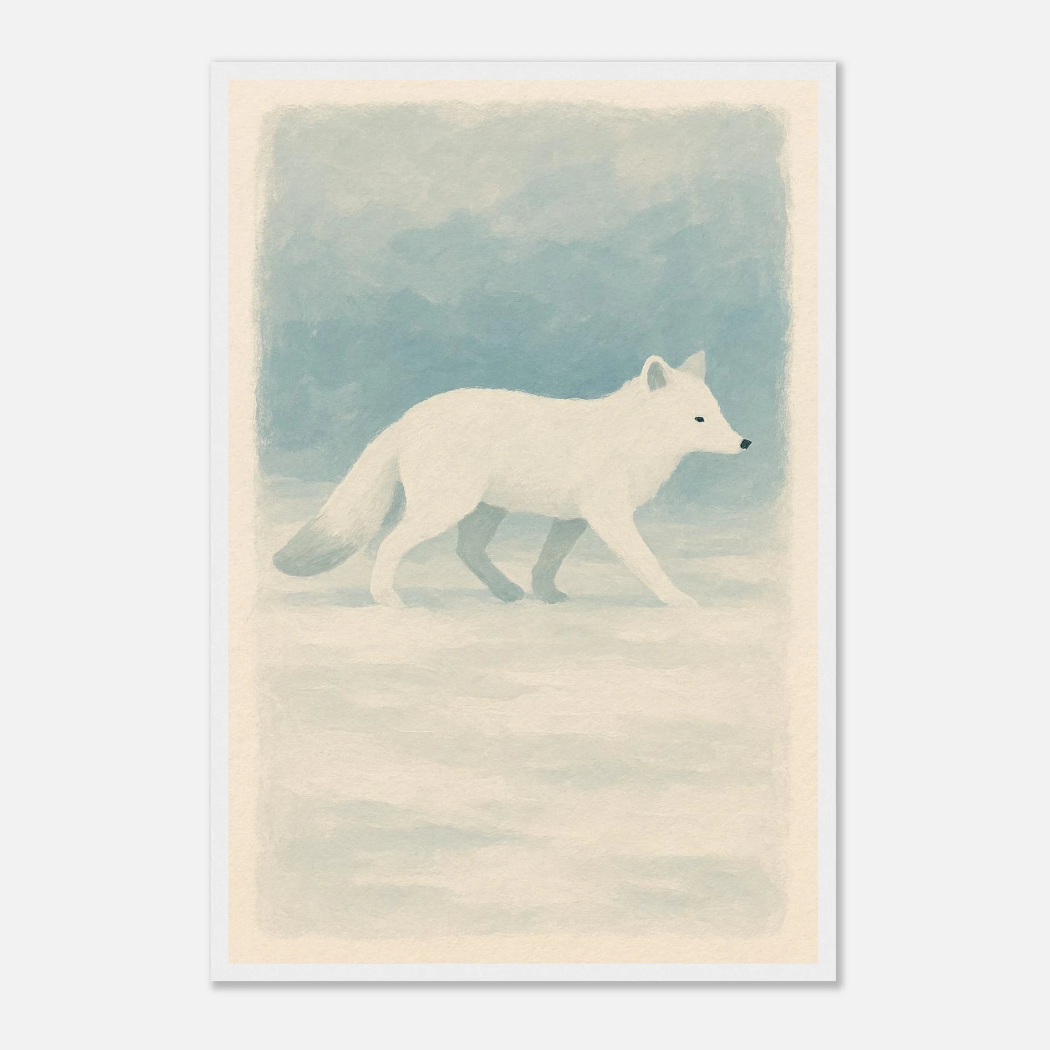White frame 40x60 cm 16x24″ - Silent Steps – Arctic Fox in Snow Wall Art Print - Play By Print