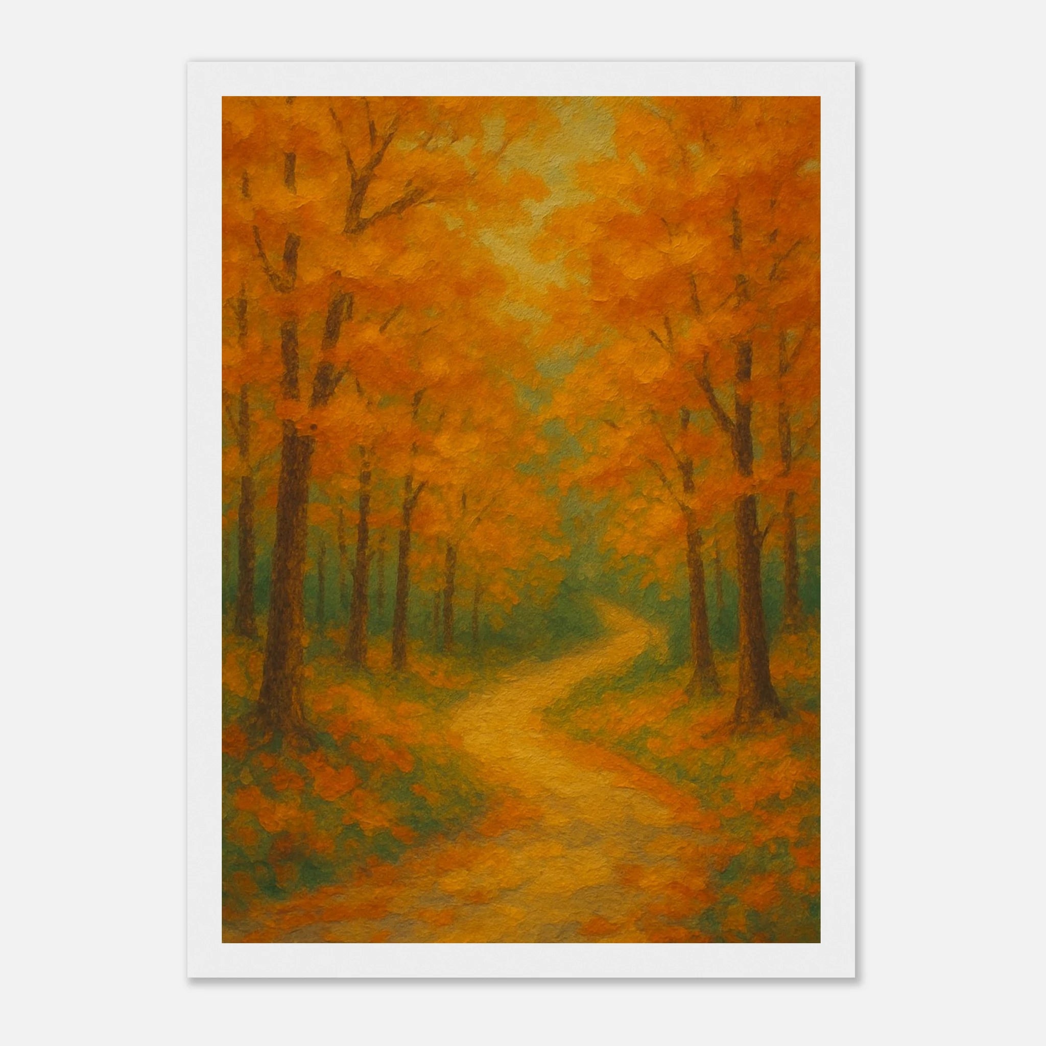 White frame 21x29.7 cm 8x12" - Golden Autumn Pathway Wall Art | Tranquil Woodland - Play By Print