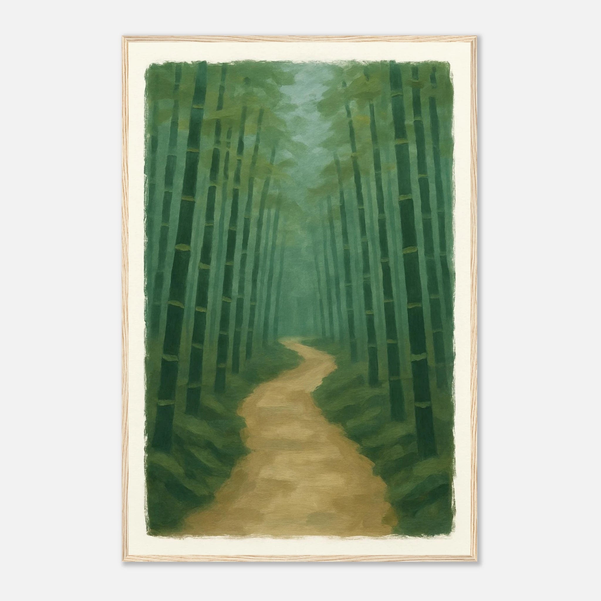 Wood frame 60x90 cm 24x36″ - Bamboo Forest Path – Gouache Landscape Art Print - Play By Print