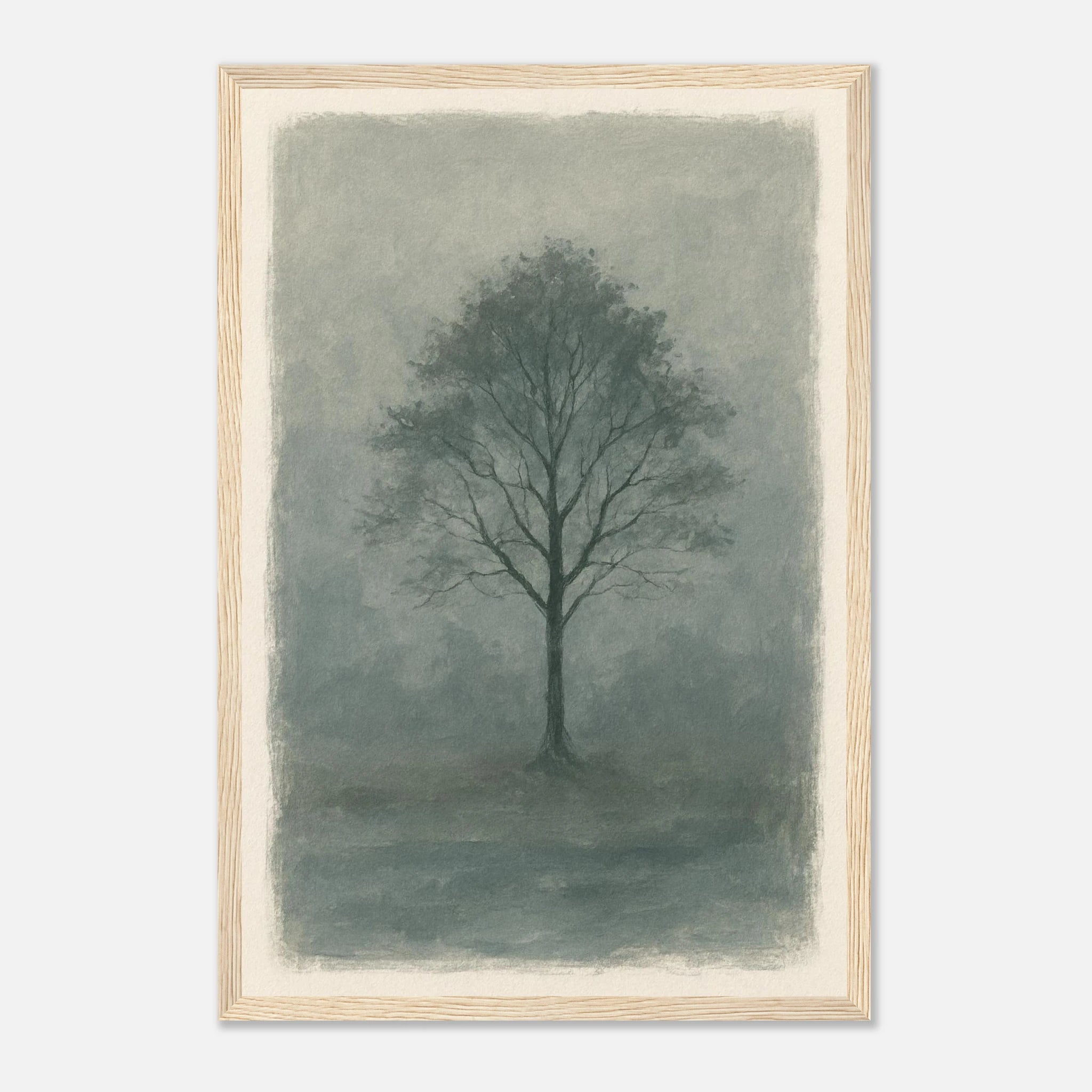 Wood frame 30x45 cm 12x18″ - Misty Monochrome Tree – Minimalist Landscape Art Print - Play By Print